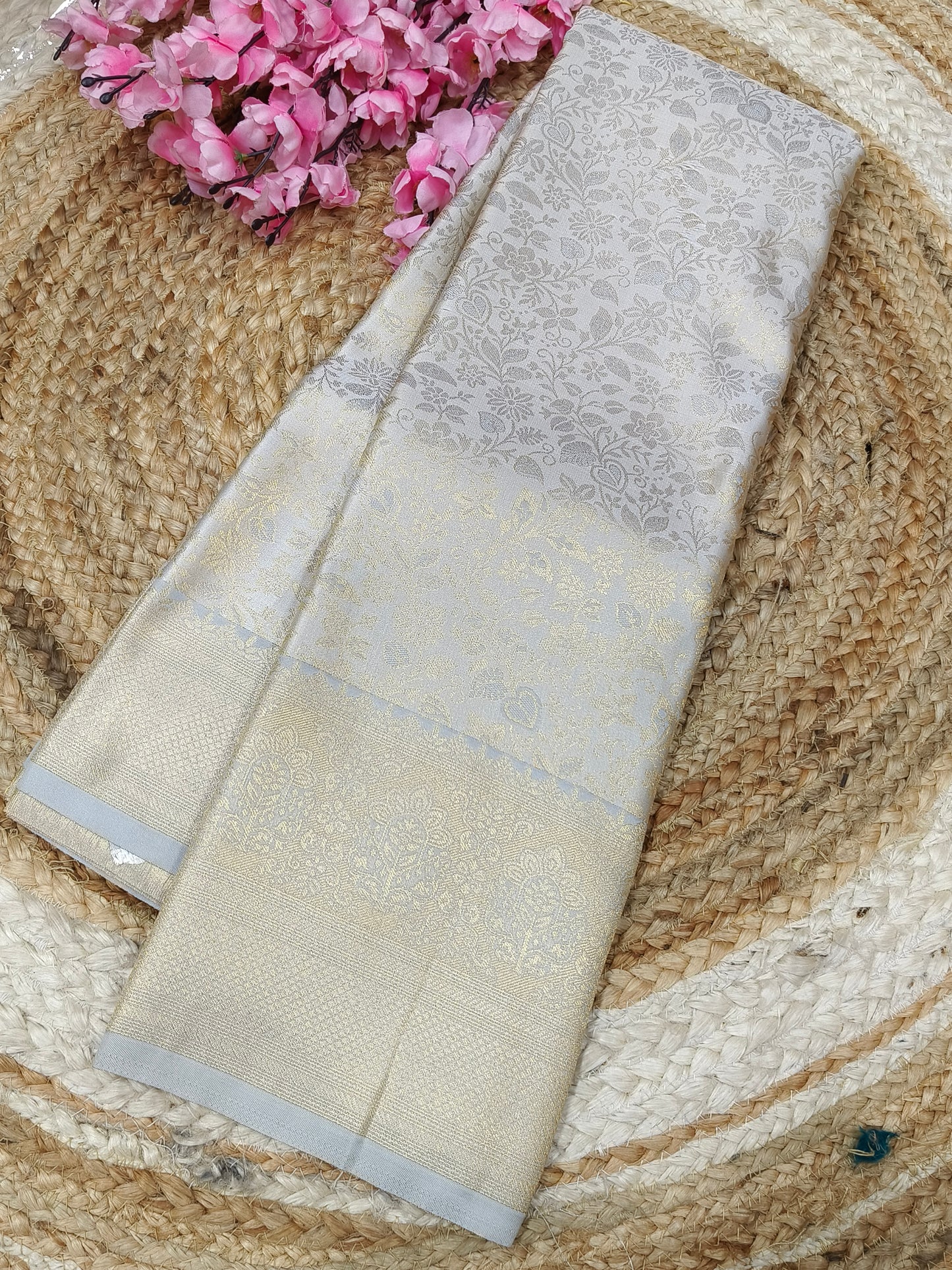 Grey Soft satin Silk saree