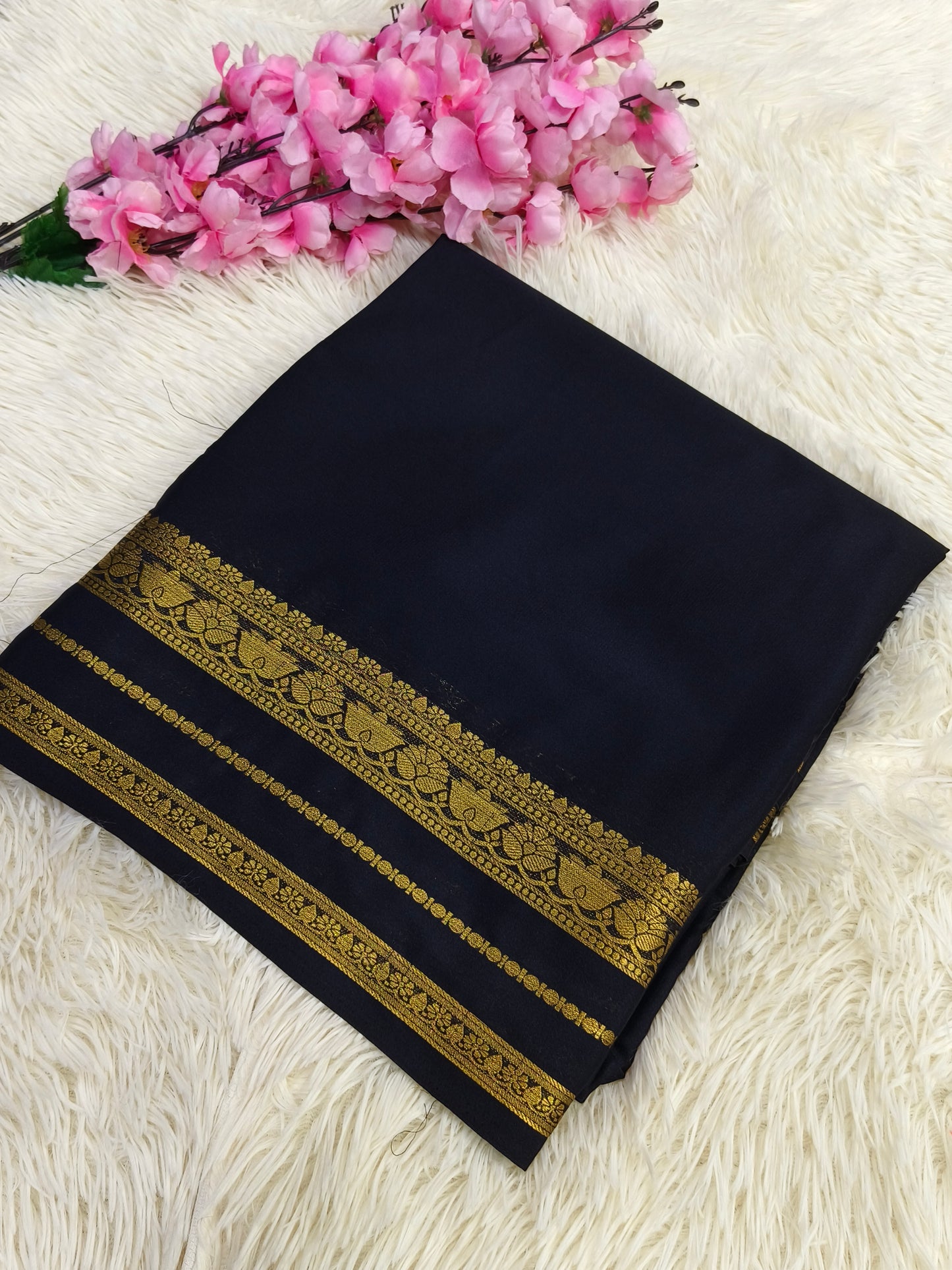Black semi Mysore crepe silk saree