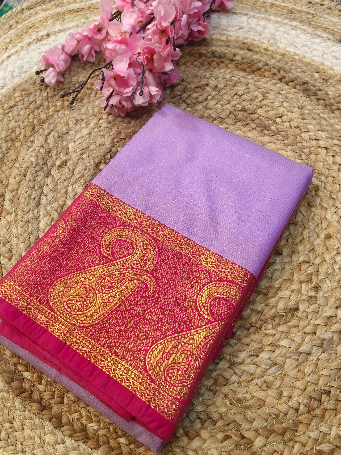 Lavender with pink kanjivaram silk saree