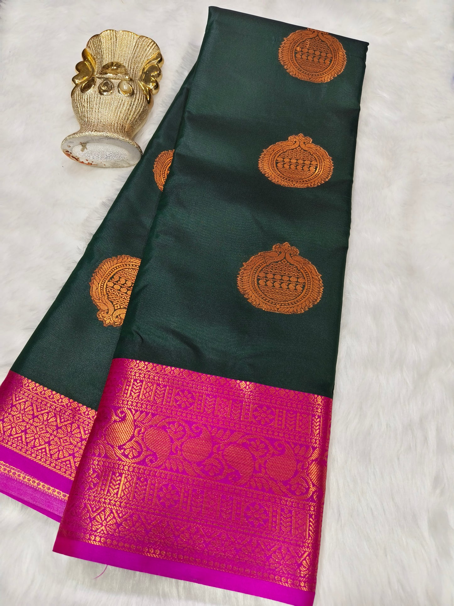 Bottle Green Semi silk saree