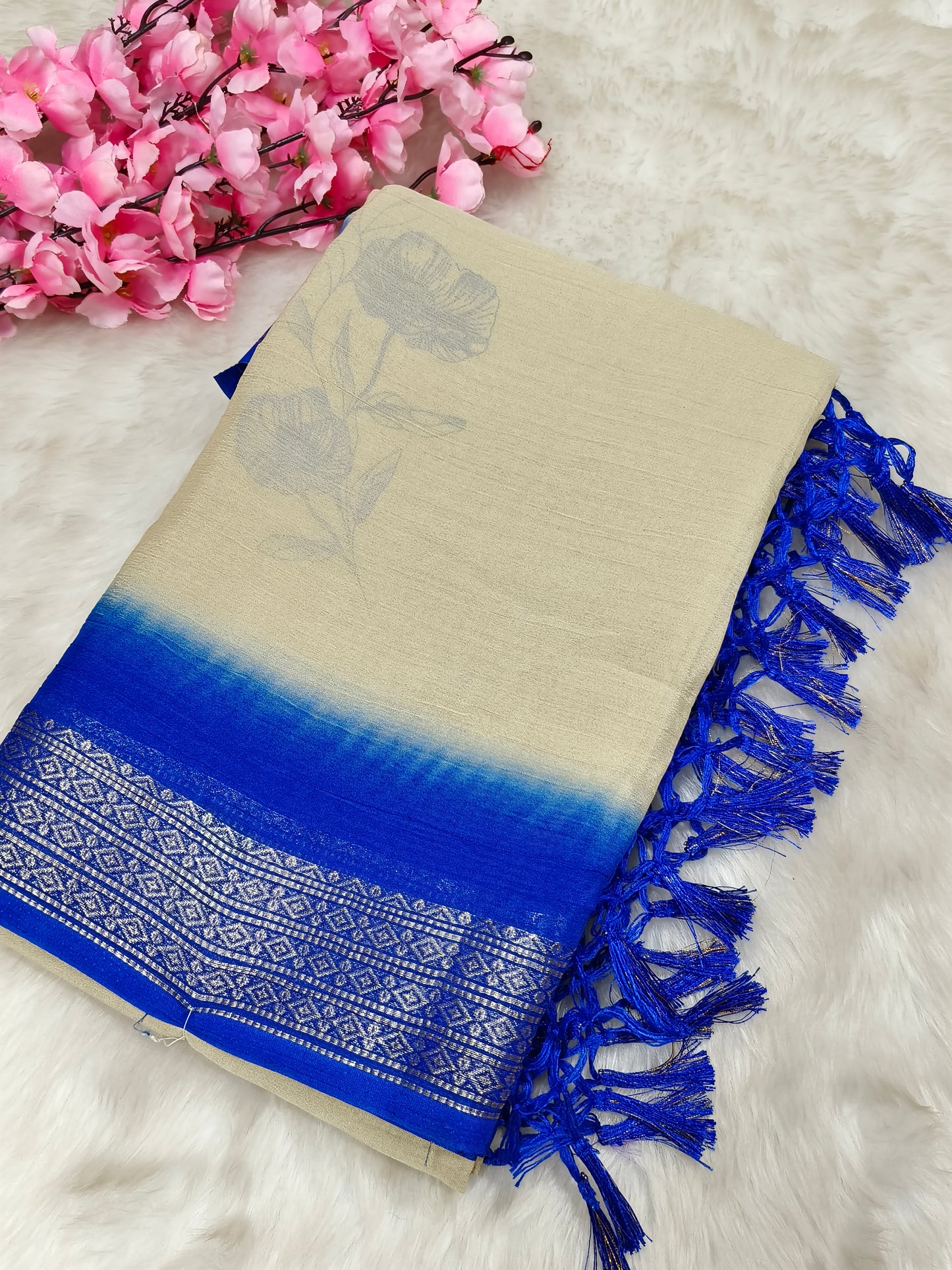 Royal blue Chinon silk georgette saree