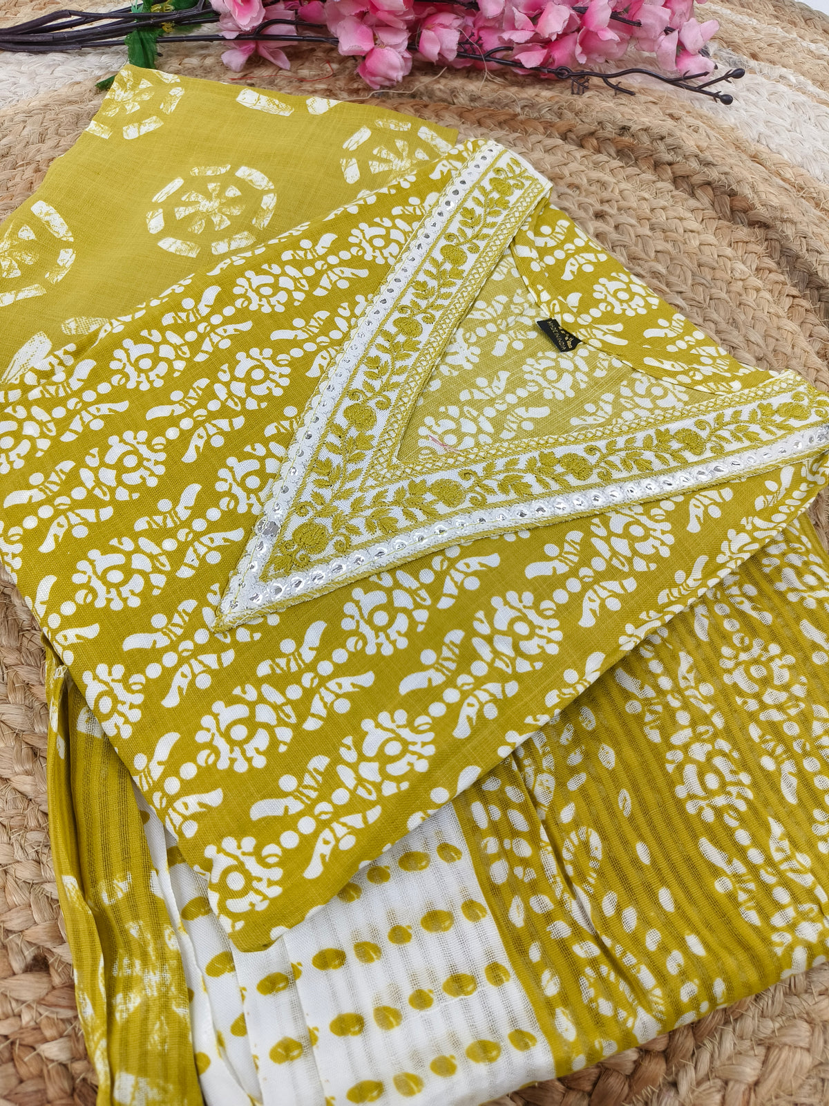 Yellow Cotton sets with duppatta