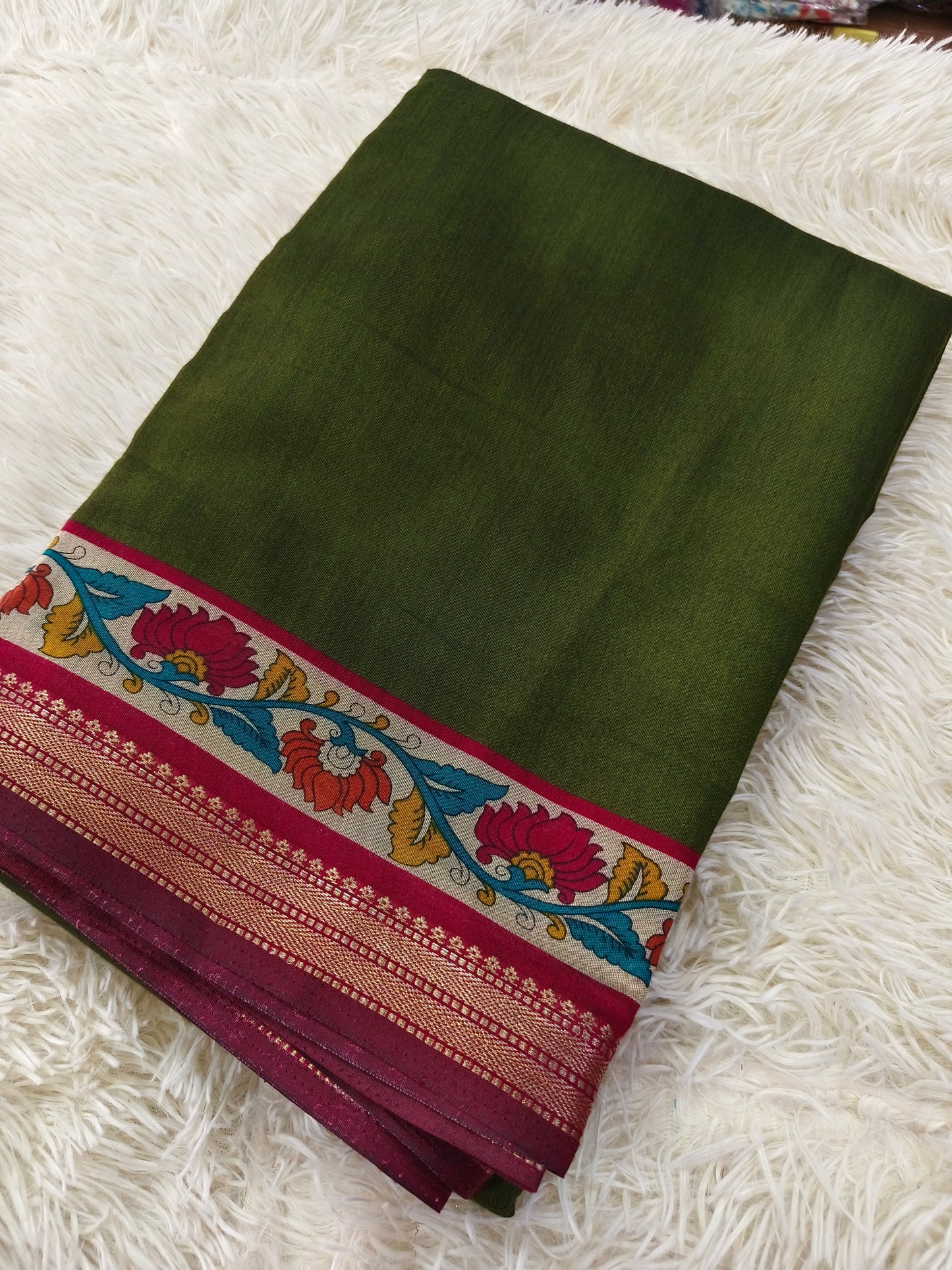 Olive Green Tusser silk saree