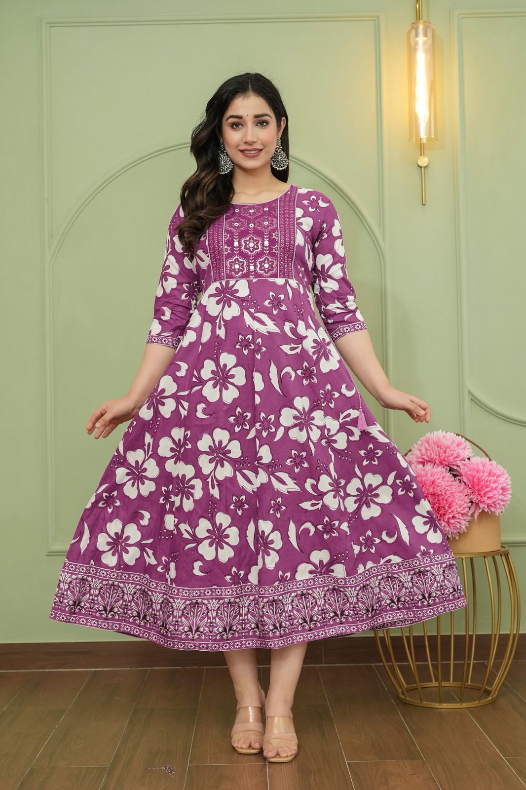 Purple Cotton Anarkali Top