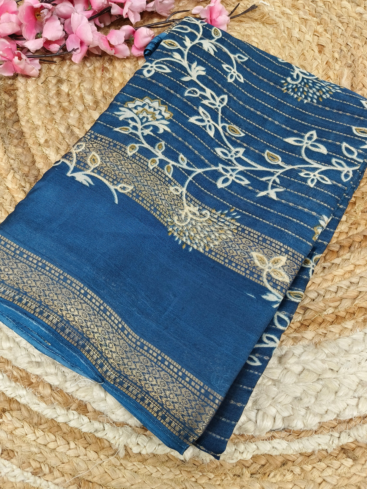 Peacock blue Dola Silk Saree