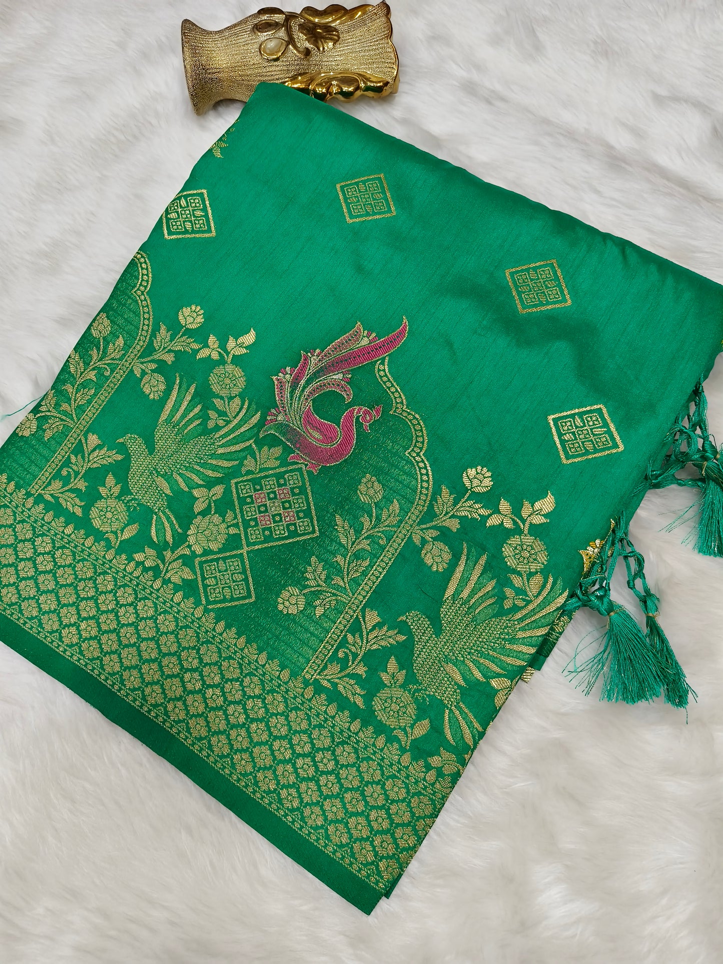 Green mulberry silk saree