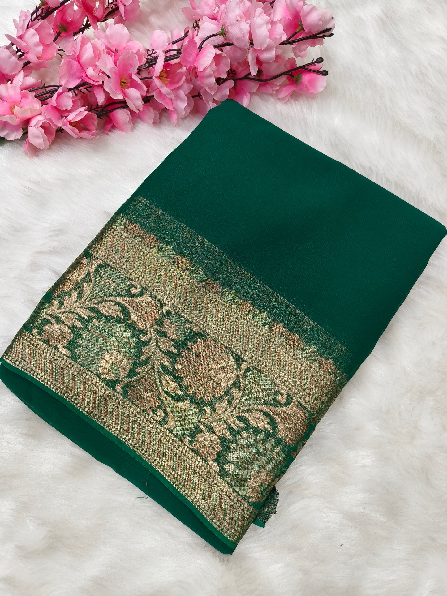 Bottle Green Chiffon saree