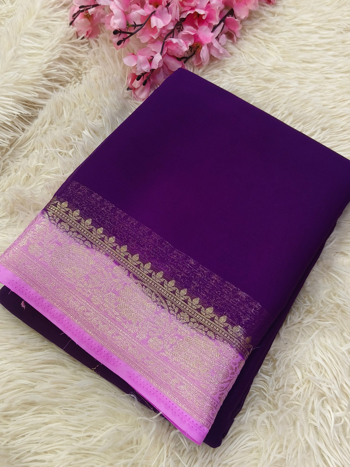 Purple with Candy Pink Semi crepe georgette silk saree