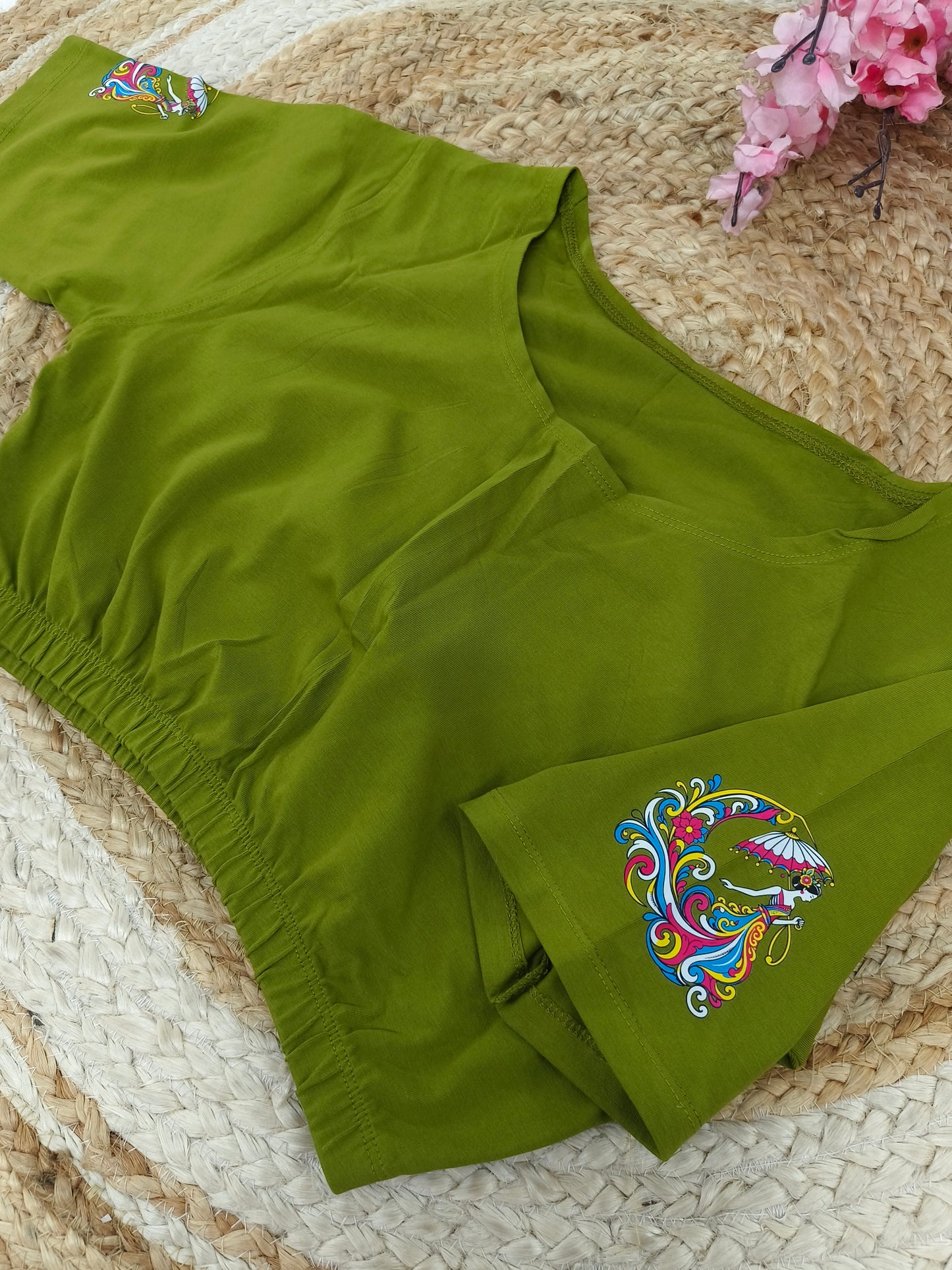 Parrot Green Stretchable blouse with unique printed design