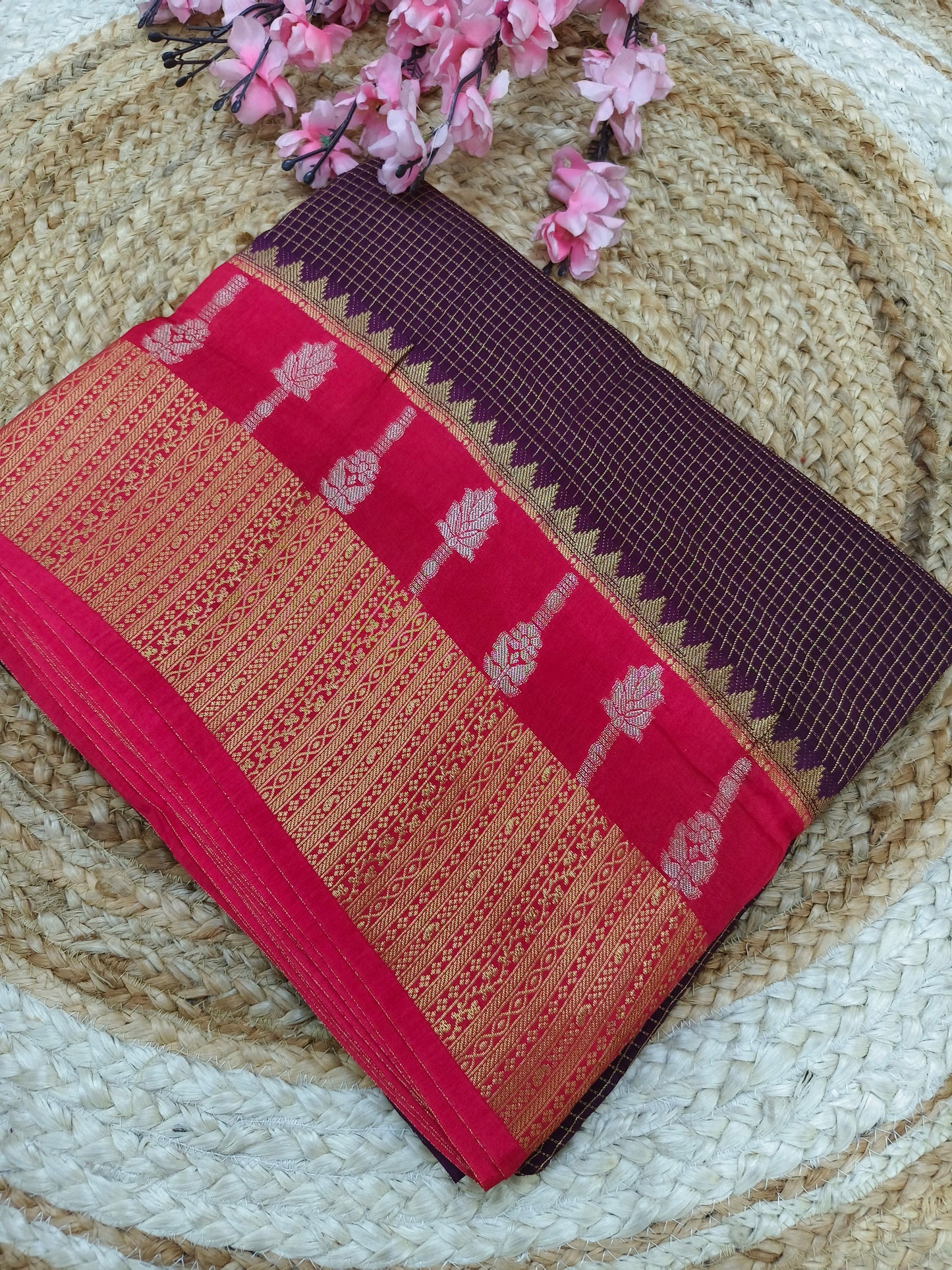 Brown with Rani pink Elegant viscose silk saree