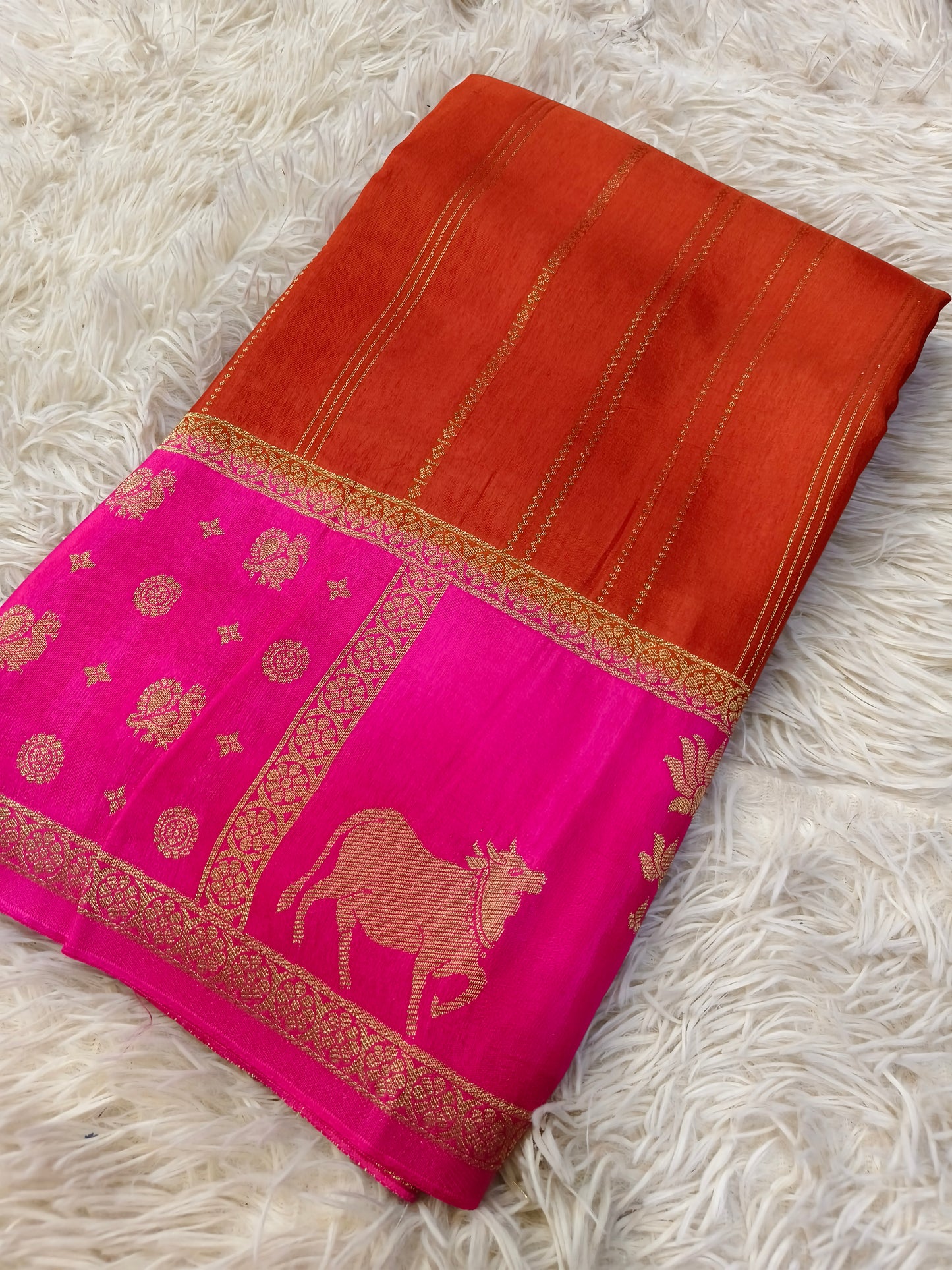 Rustic with Pink Munga silk saree