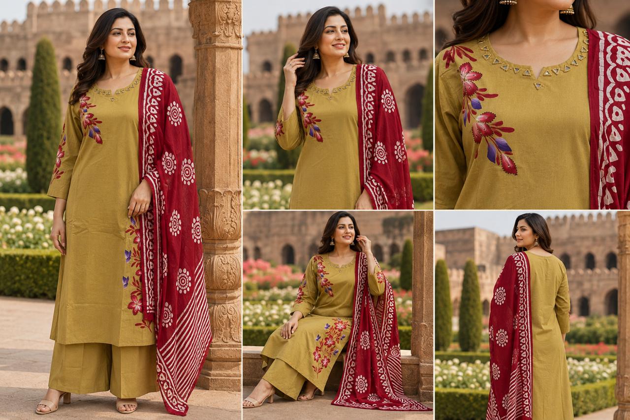 Cream with maroon cotton salwar suit