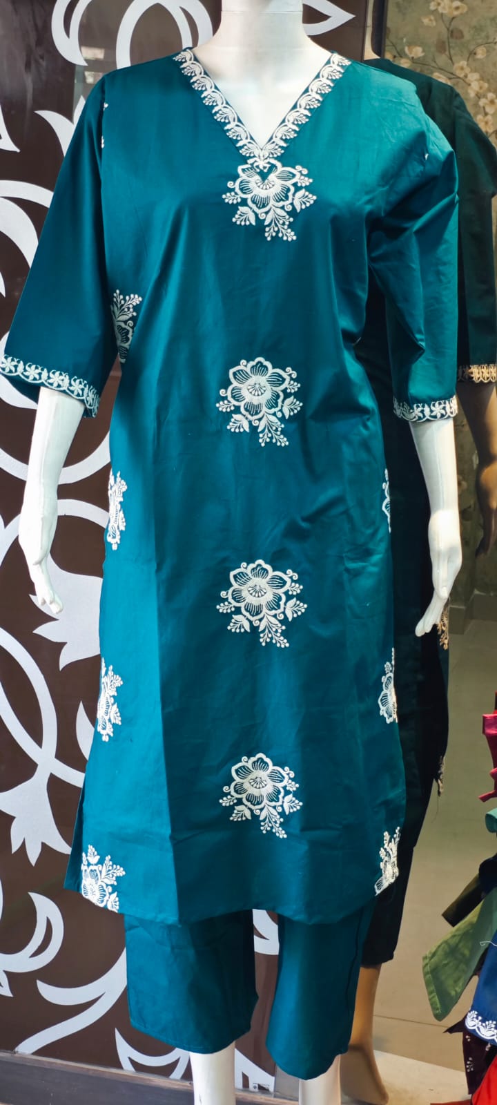 Peacock blue pure cotton two piece sets