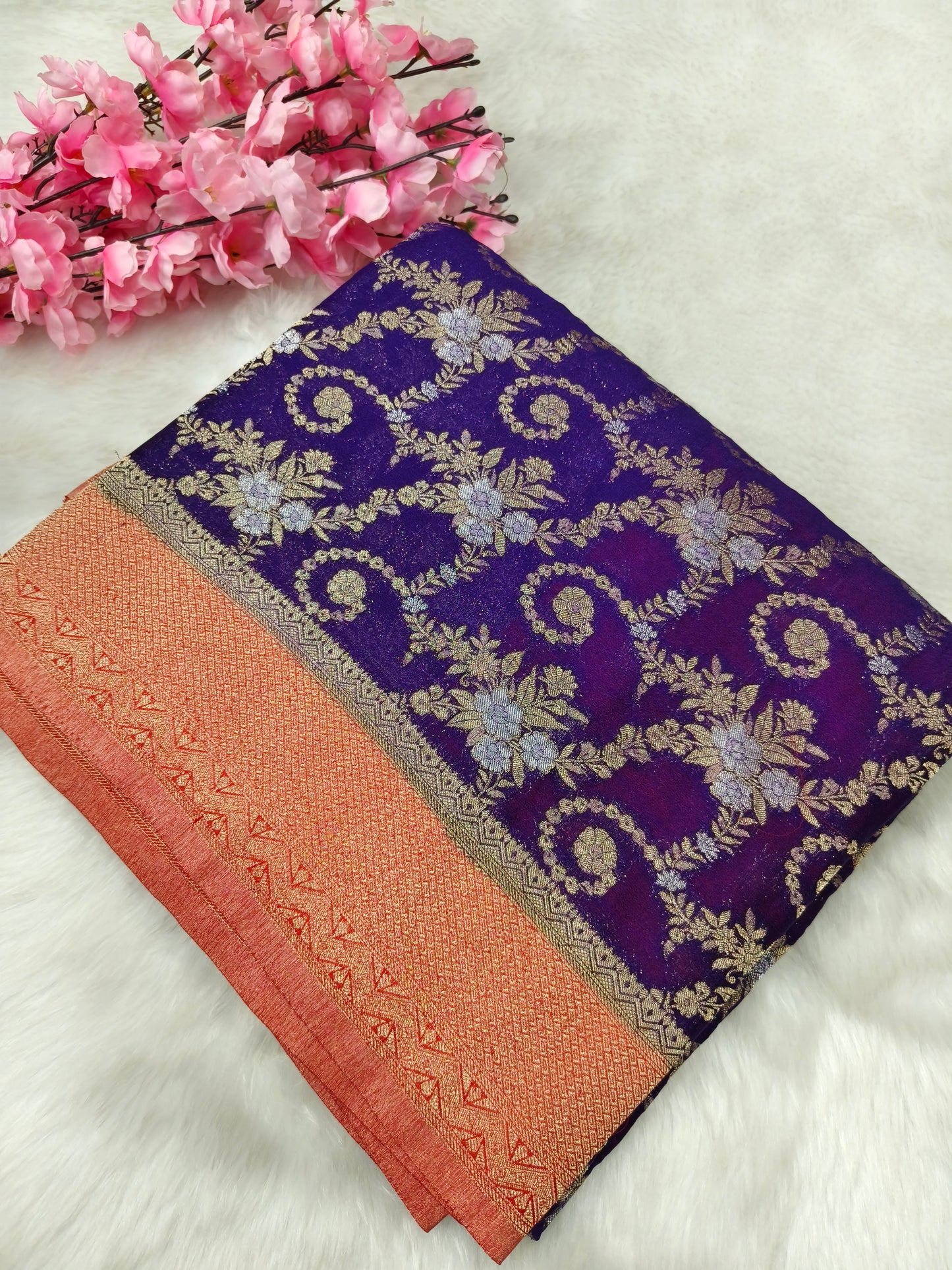 Purple with red pure georgette silk saree