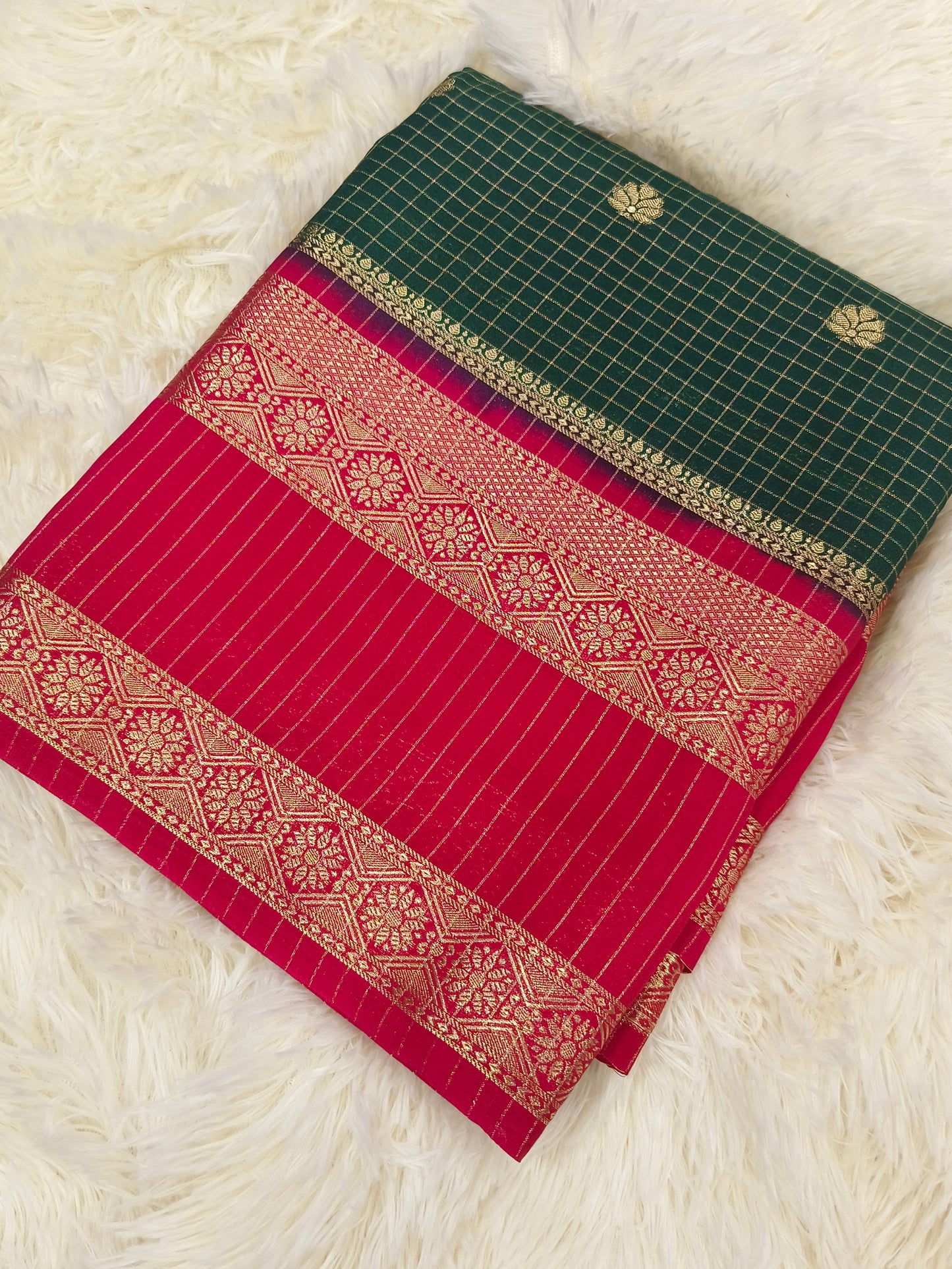 2D CHEX GREEN COLUR SEMI MYSORE CREPE SILK