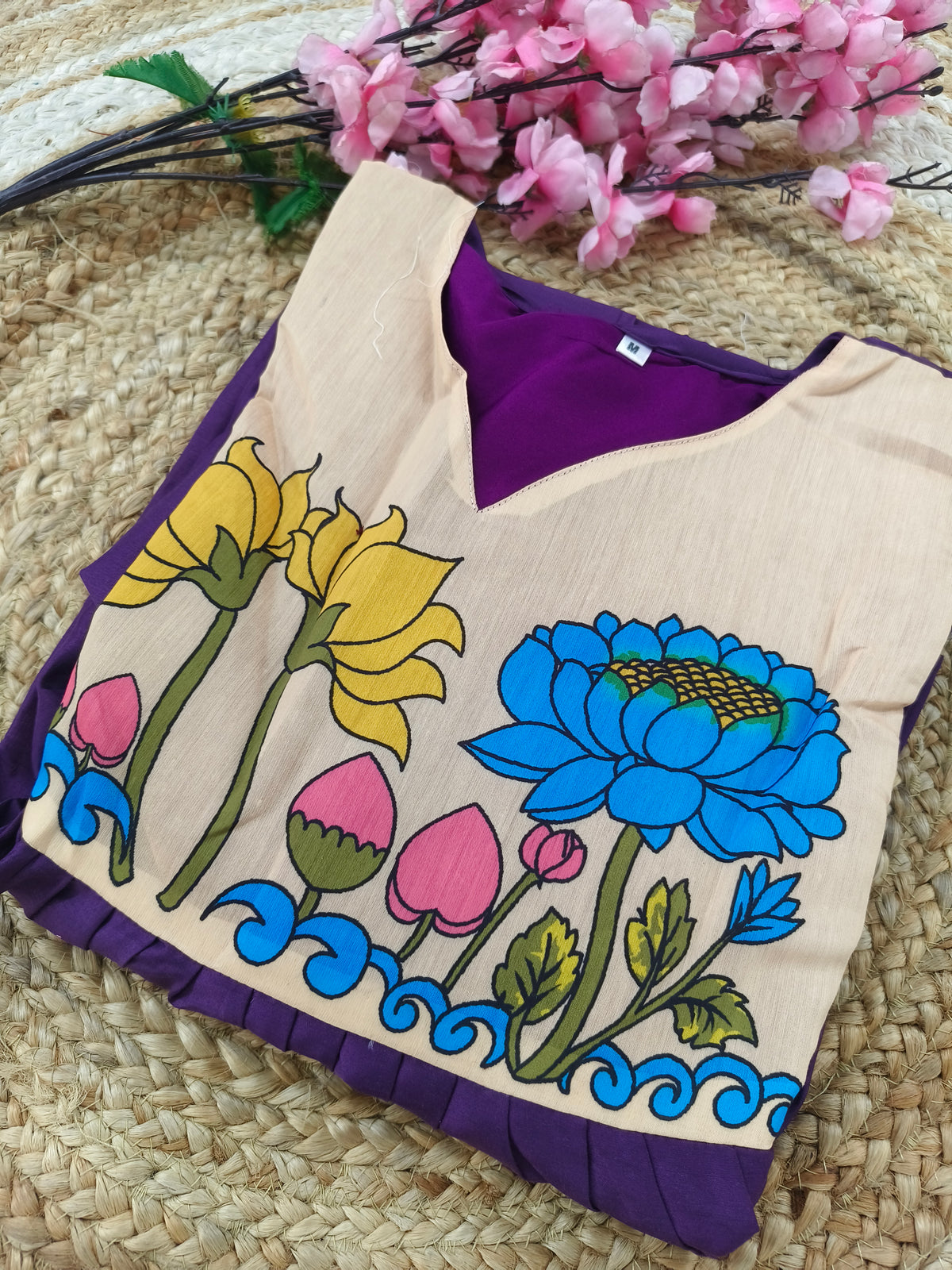 Wine Floral Kalamkari Style A-Line Kurti