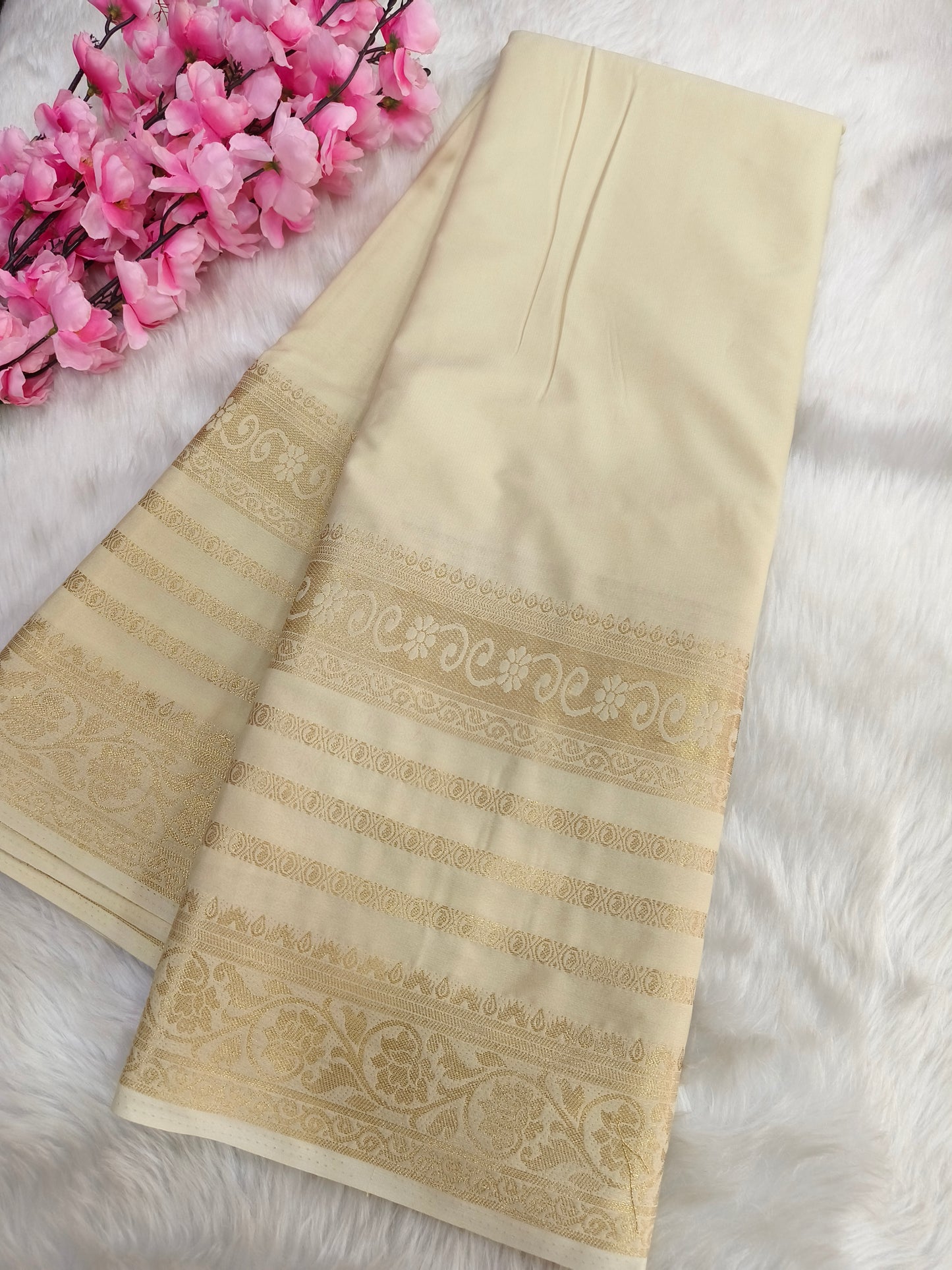Cream semi Mysore crepe silk saree