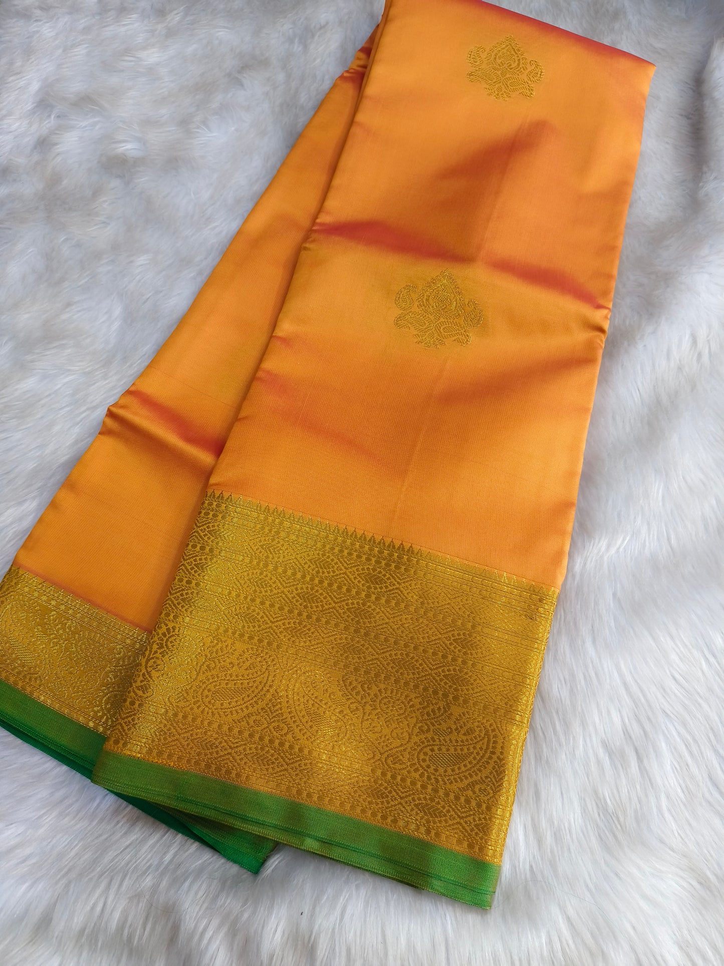 Orange Semi kanchi silk saree