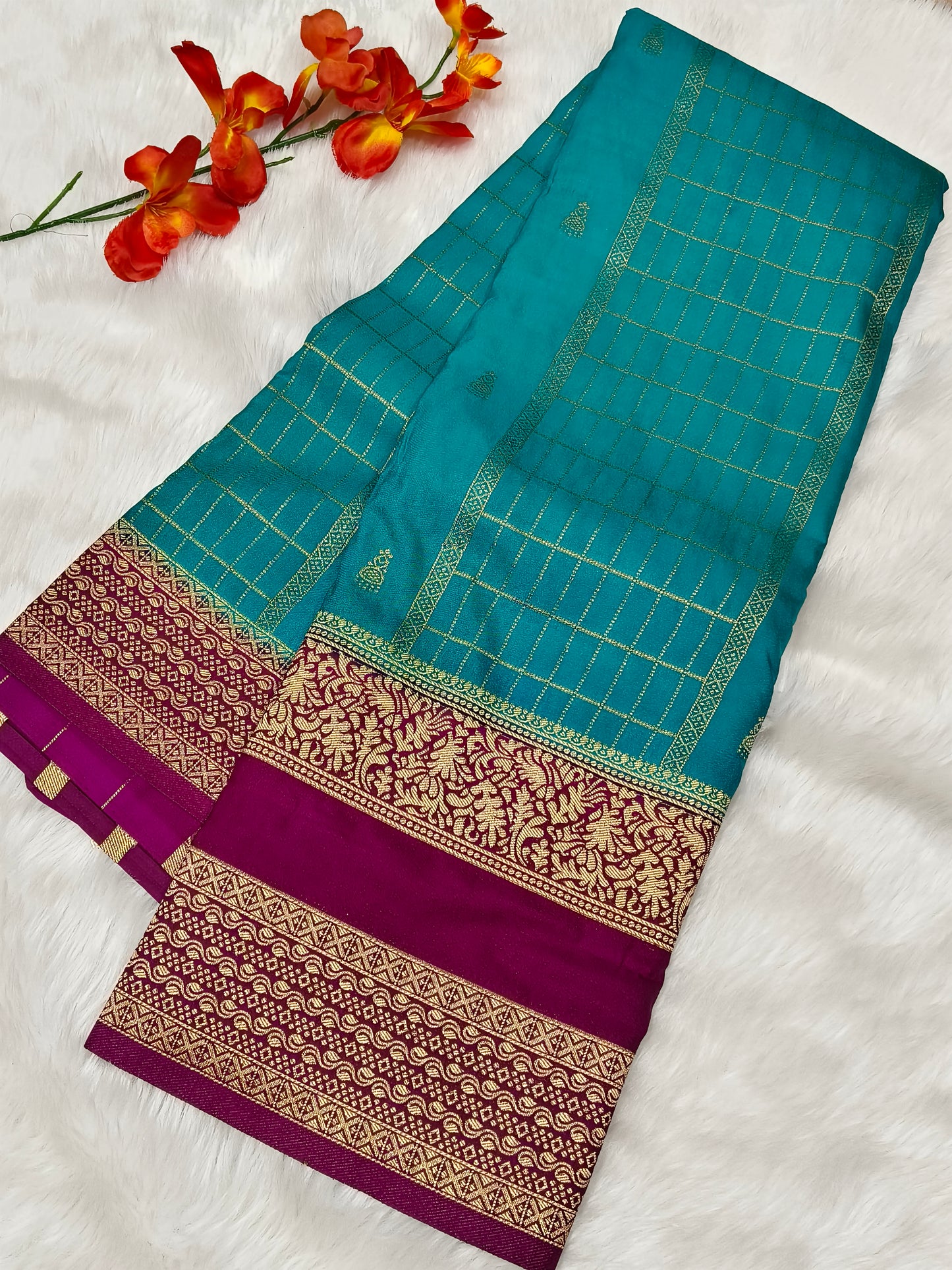 Sky blue with mejhentha pink silk Georgette saree