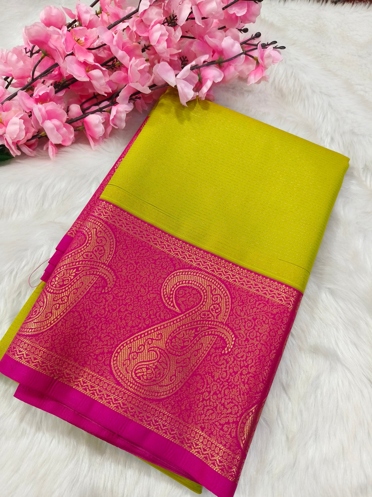 Parrot Green with pink kanjivaram silk saree