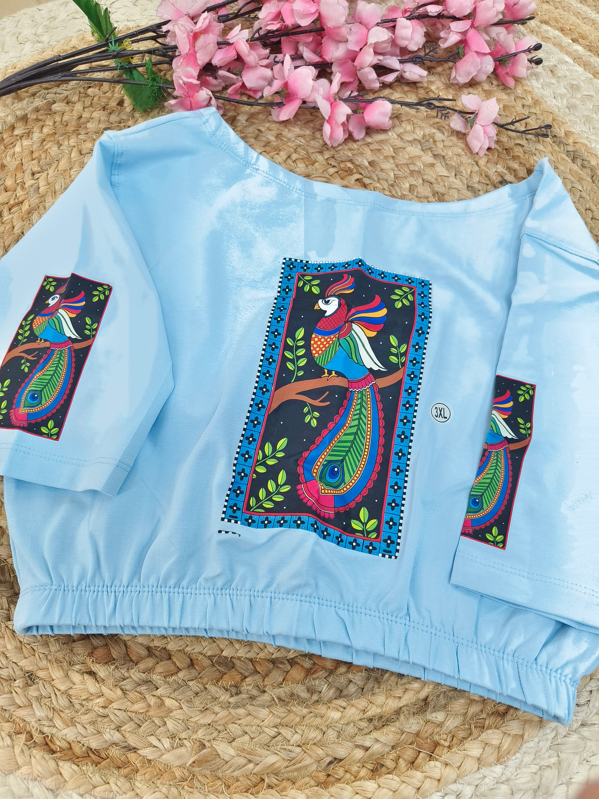 Teal Blue Stretchable blouses printed design