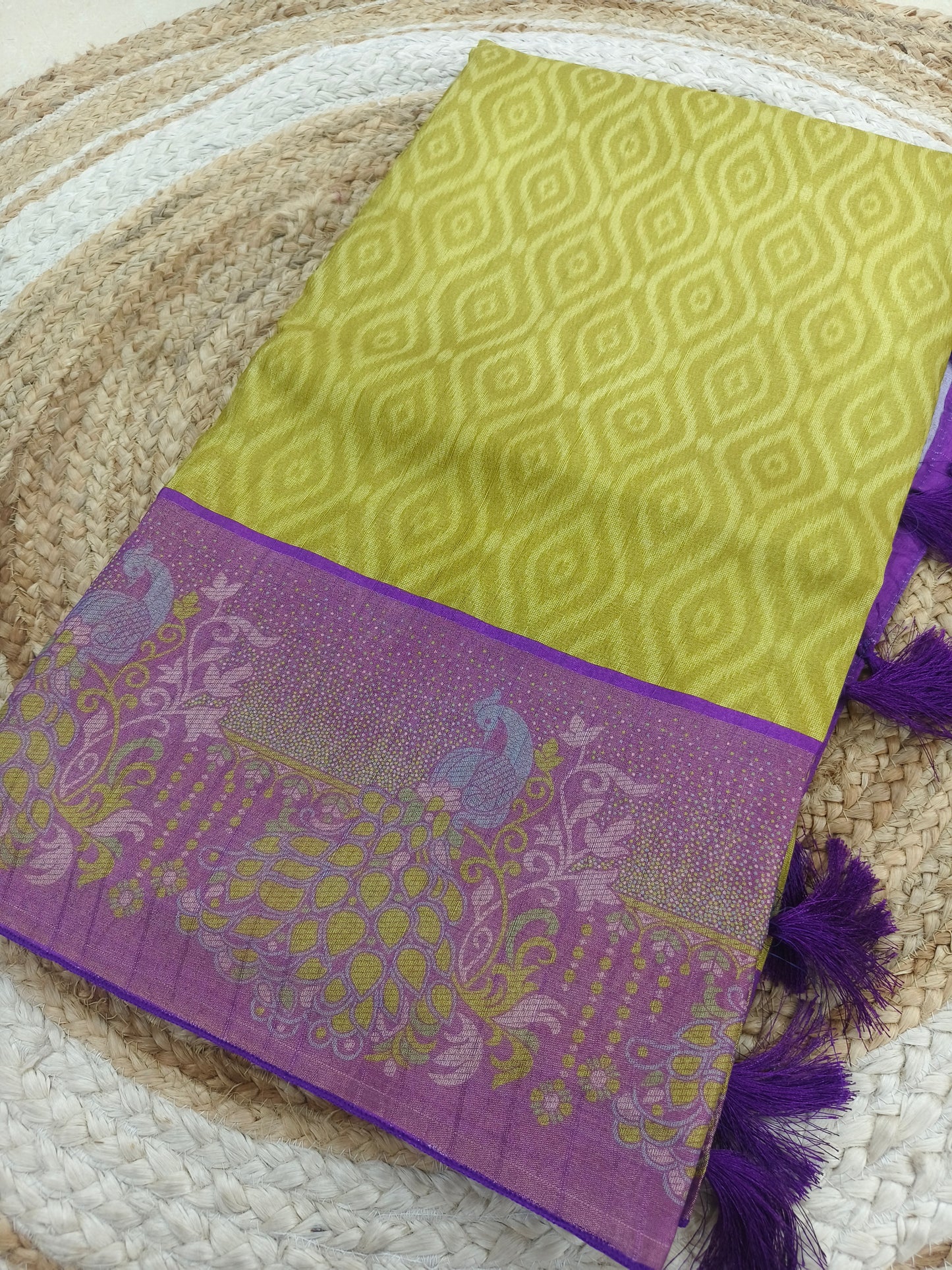 Mehandi Green with Purple tusser silk saree
