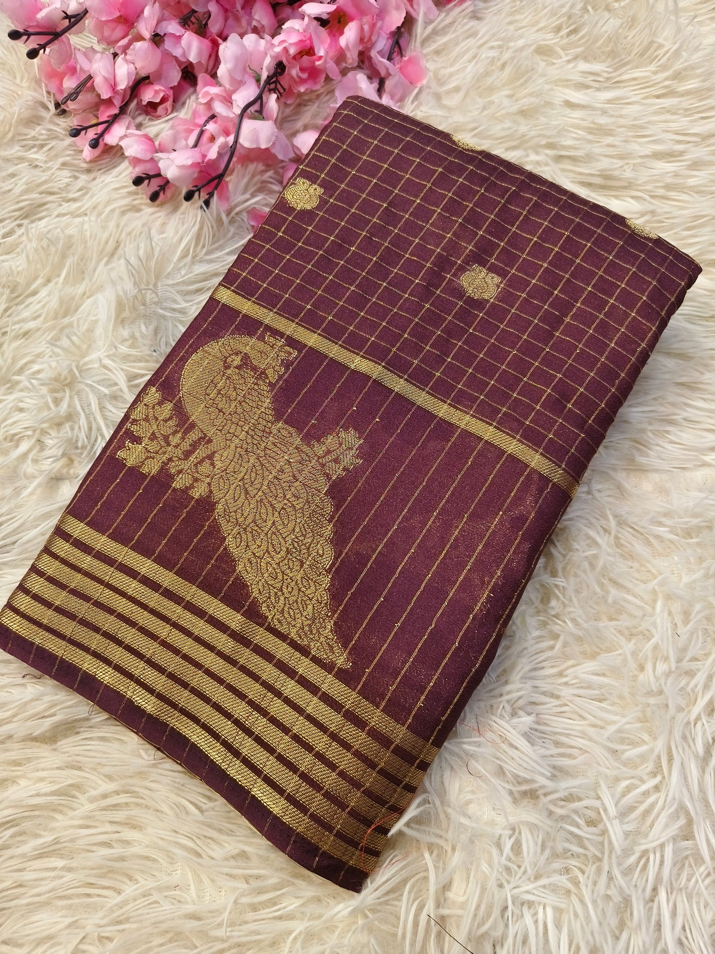 Brown semi Mysore silk saree
