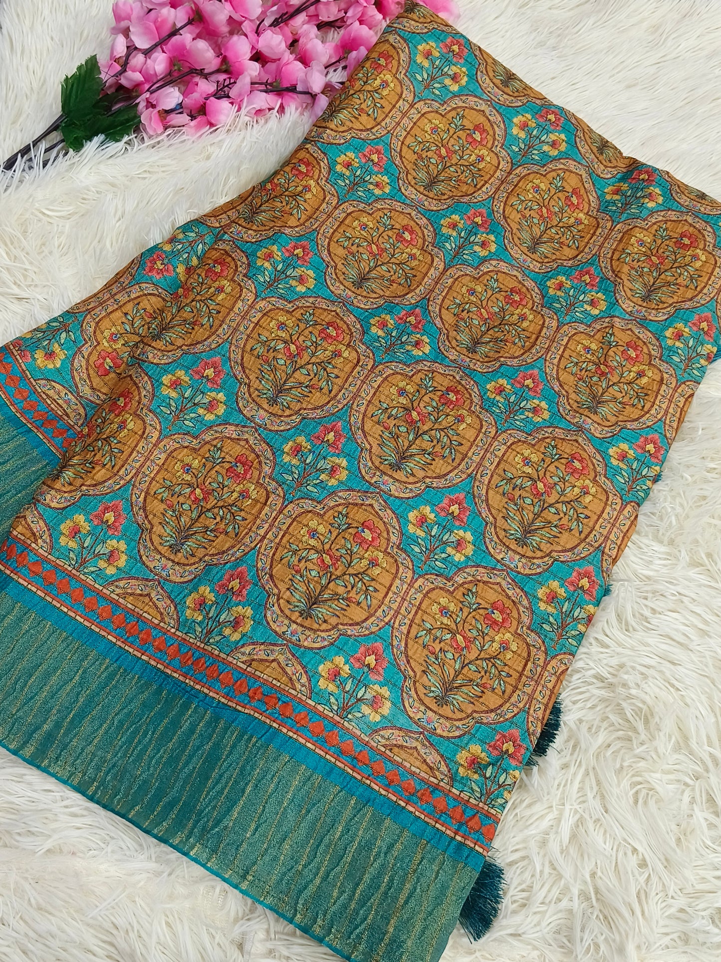 Teal Green heritage silk saree