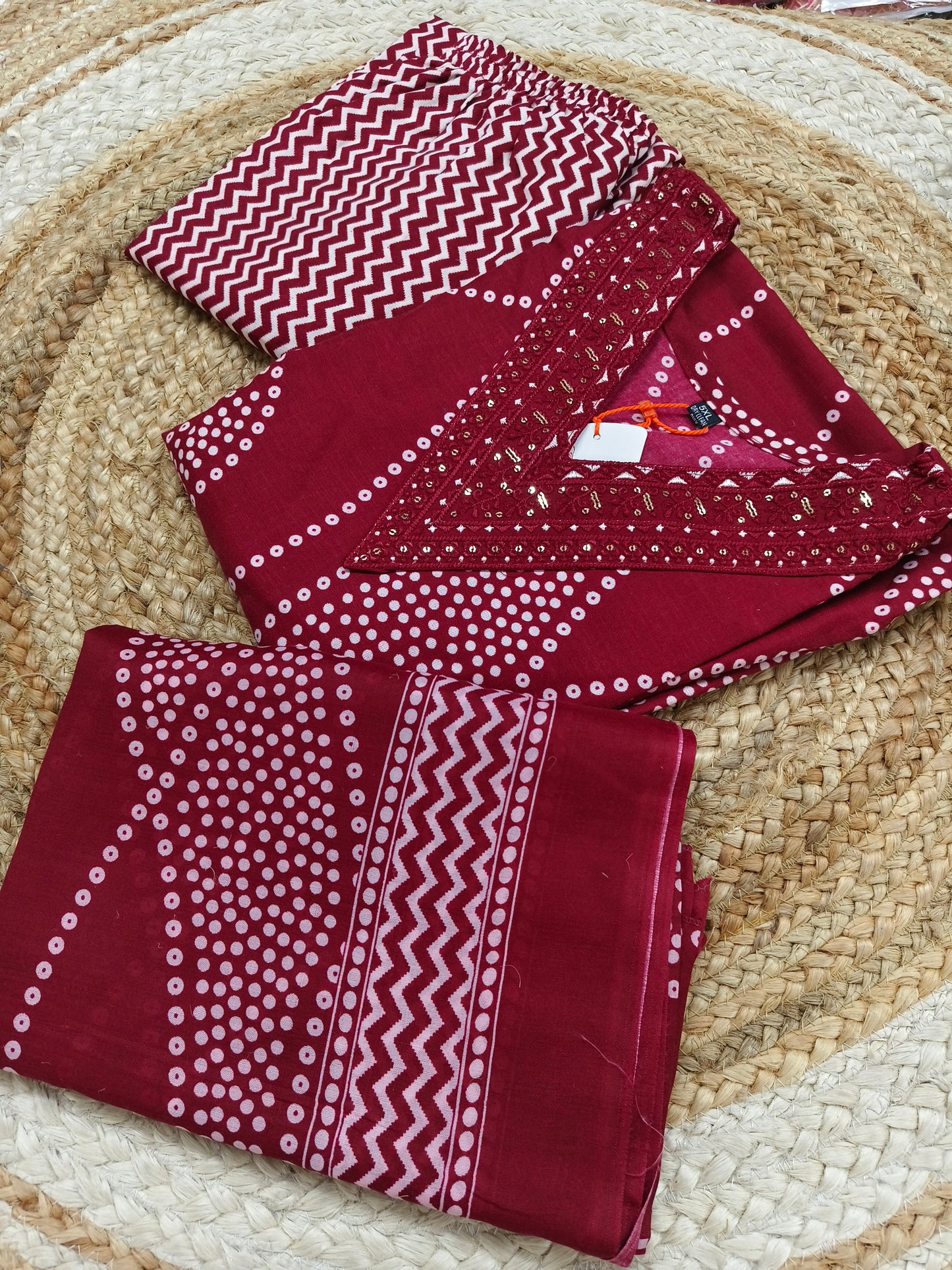 Maroon Cotton sets with duppatta