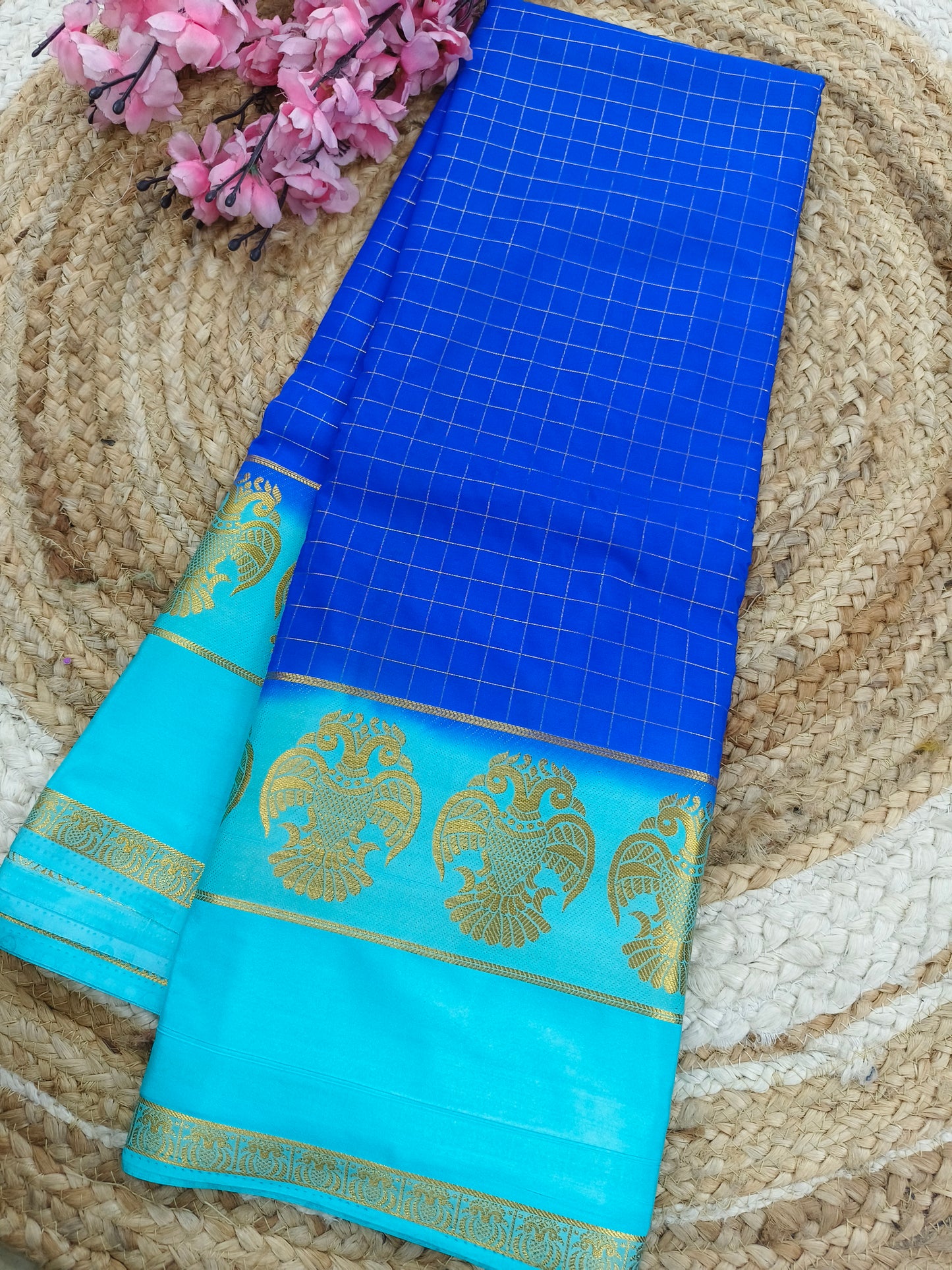 Royal blue with blue crape silk saree