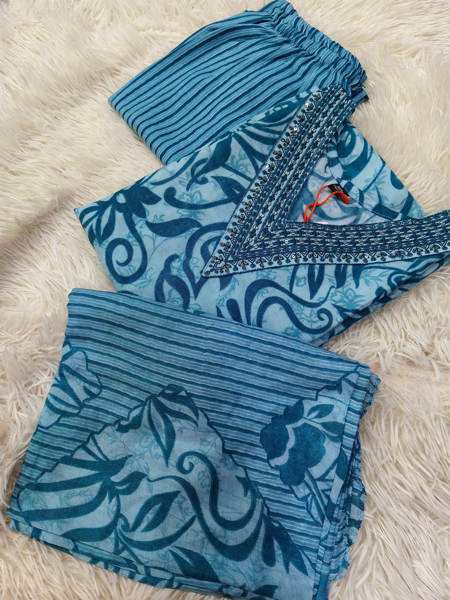 Light blue cotton sets with duppata