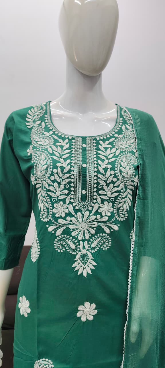 Pista Green designer chickankari work salwar suit