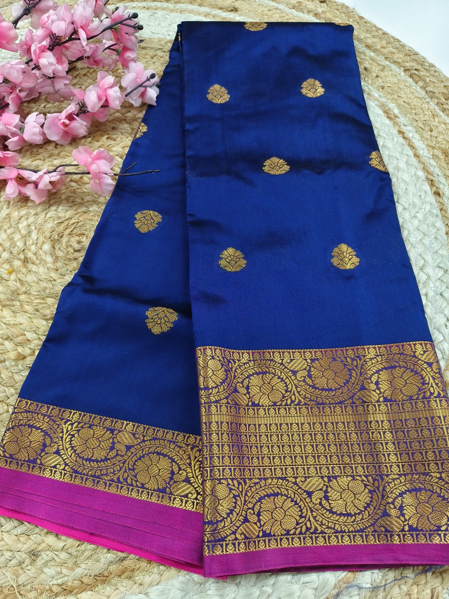 Navy Blue Semi kanchi silk saree