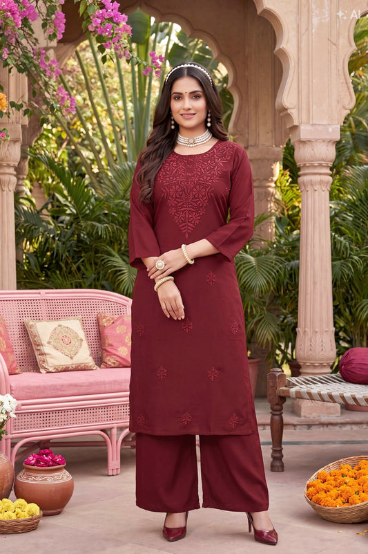 Maroon chikan work dress