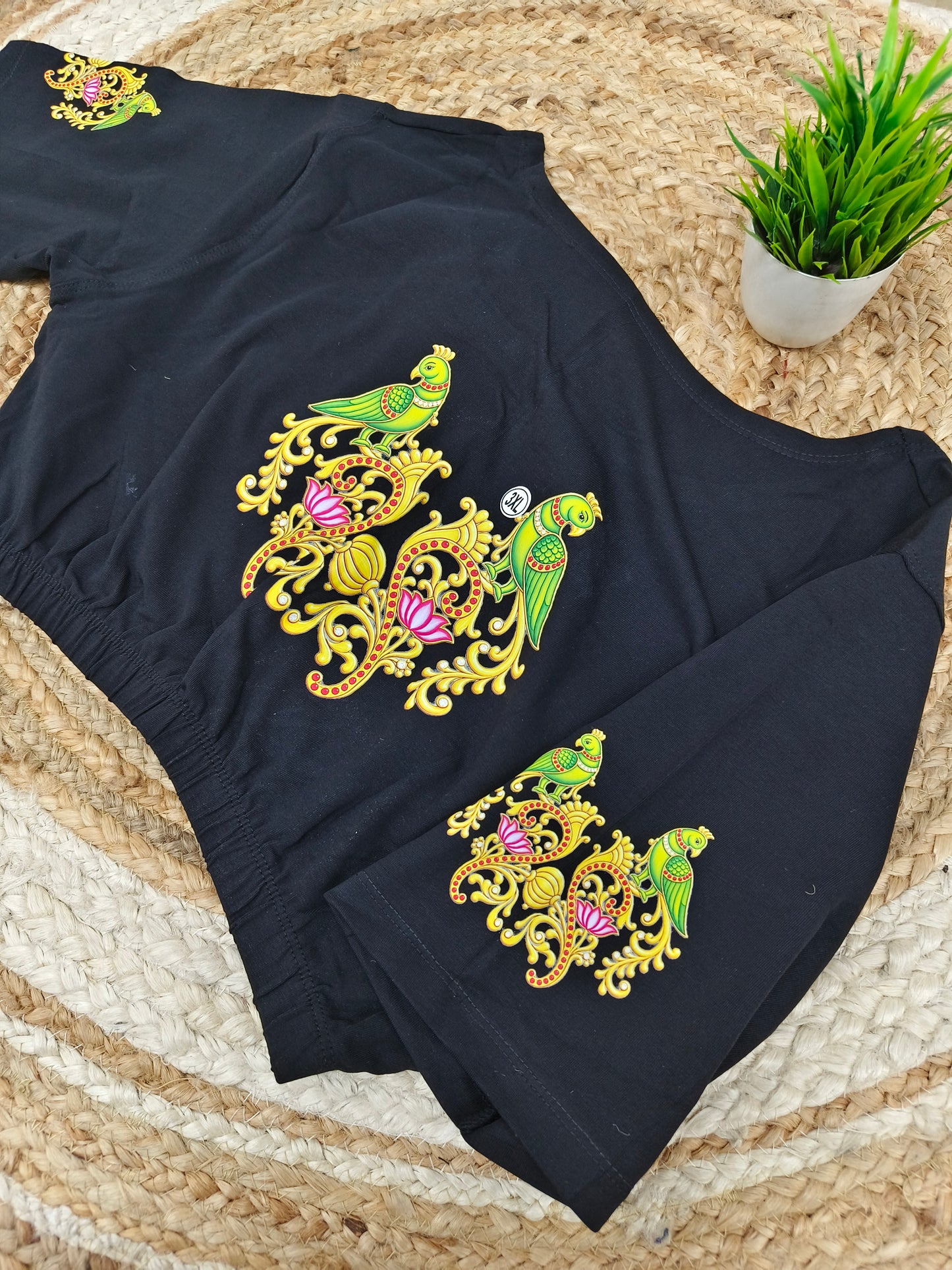Black Stretchable blouse with unique printed design