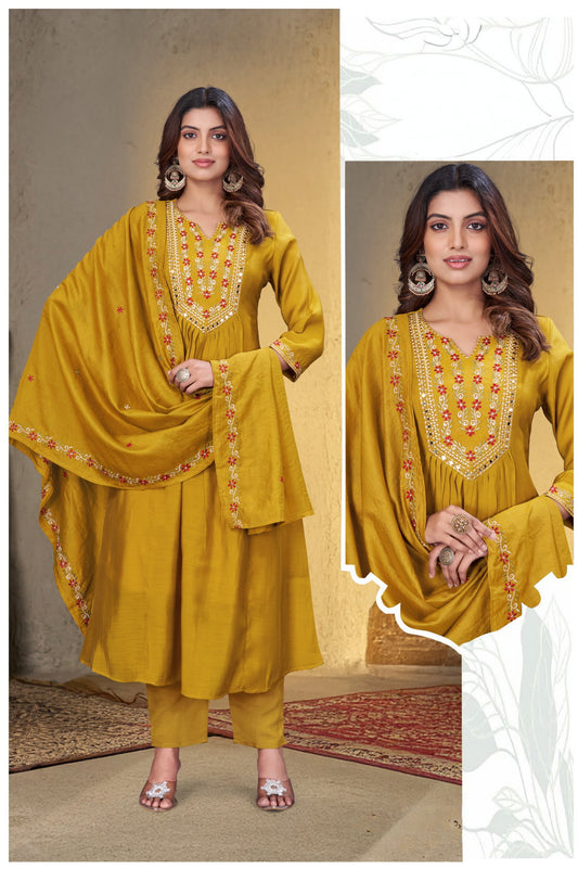 Mustard Yellow Elegant Aline designer suits