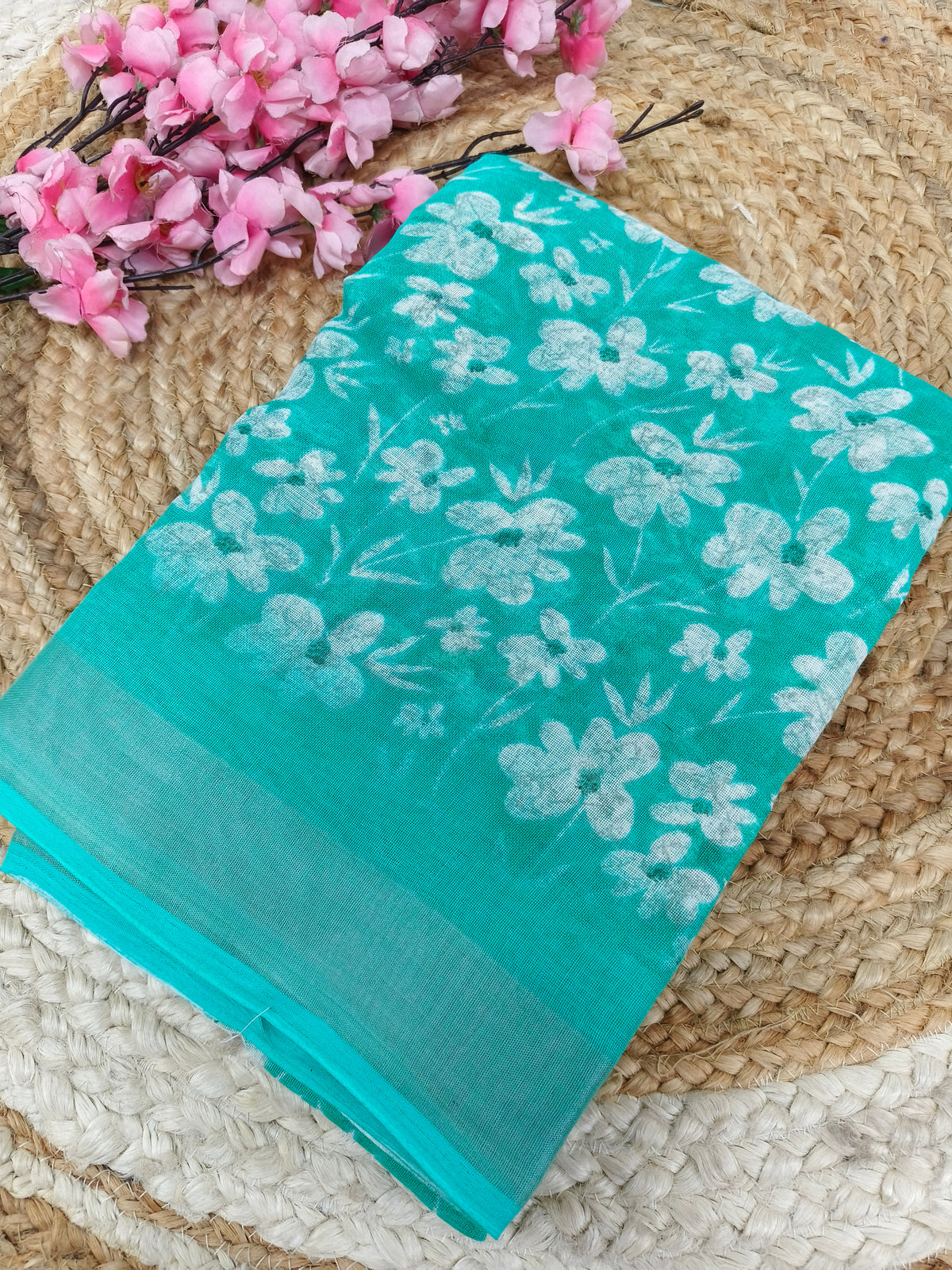 Light blue Lenin Cotton saree