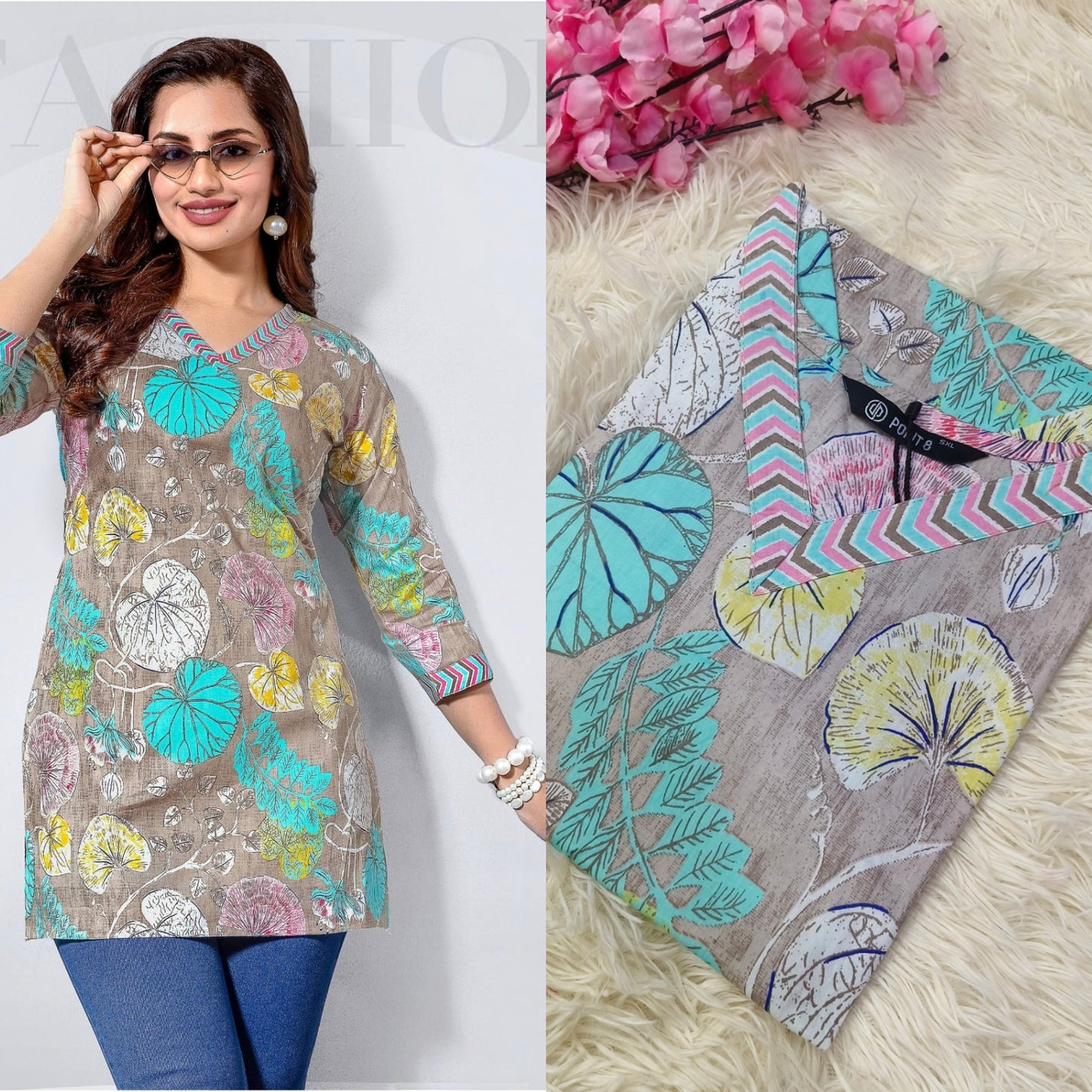 Grey Cotton short Kurtis