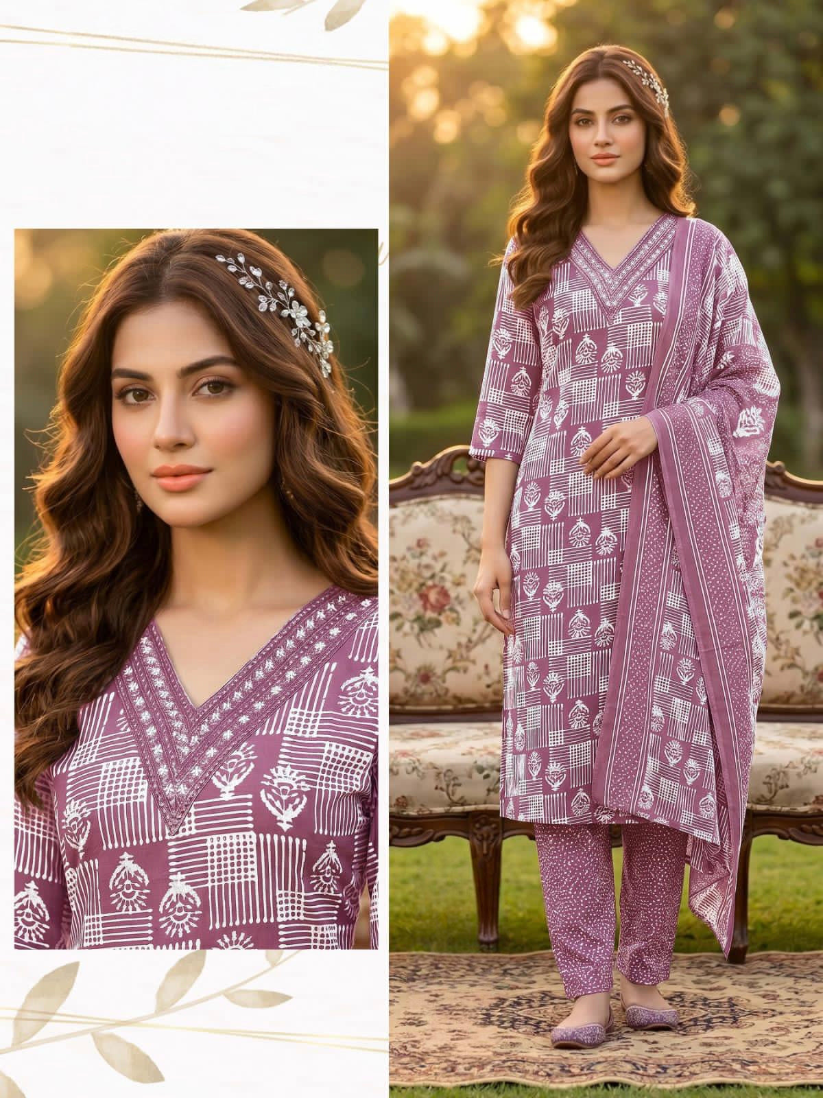 Light purple Cotton sets with duppata