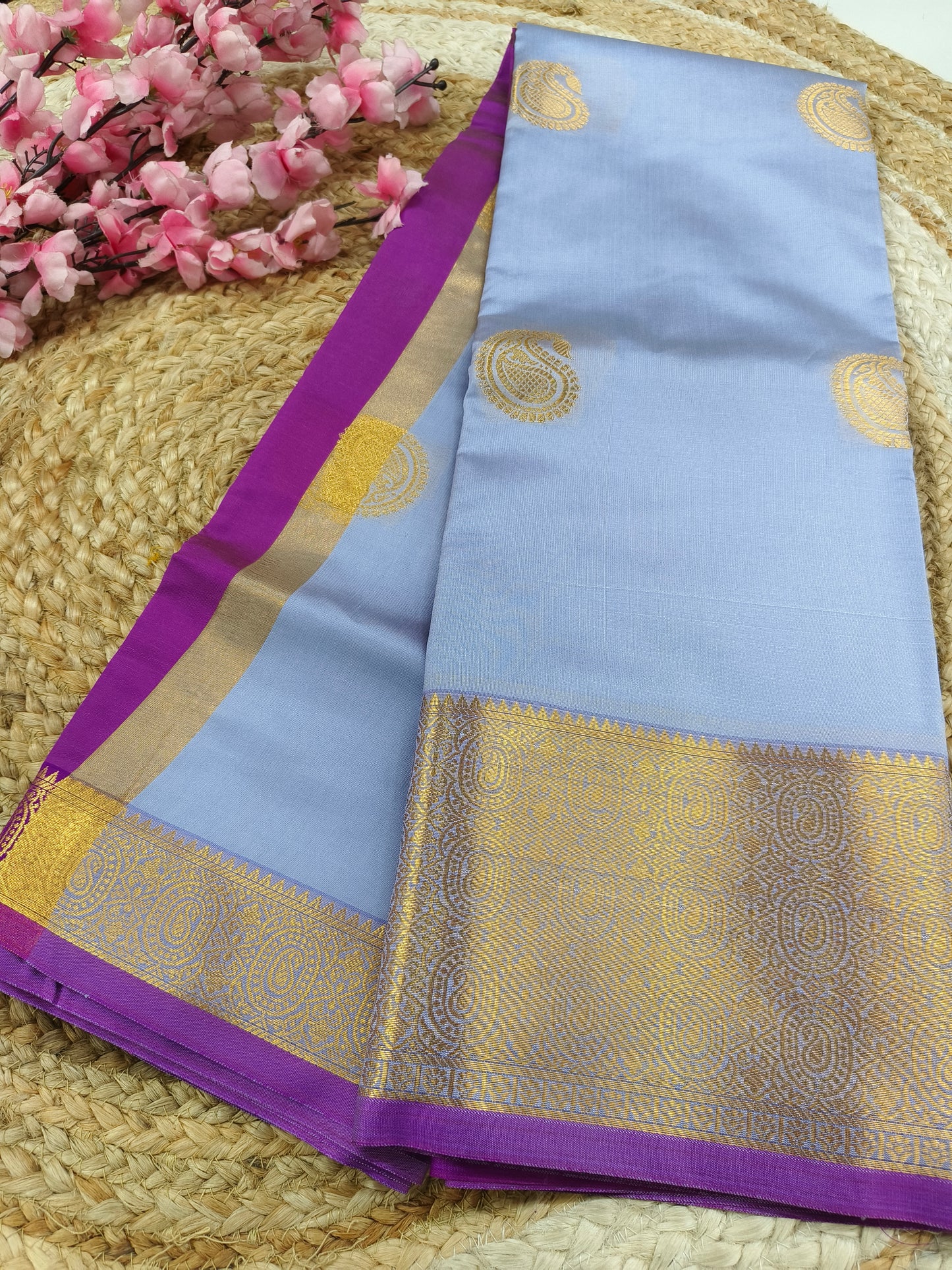 Grey Semi kanchi silk saree