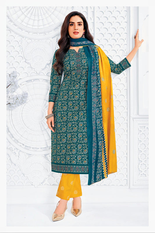 Blue with yellow pure cotton suits