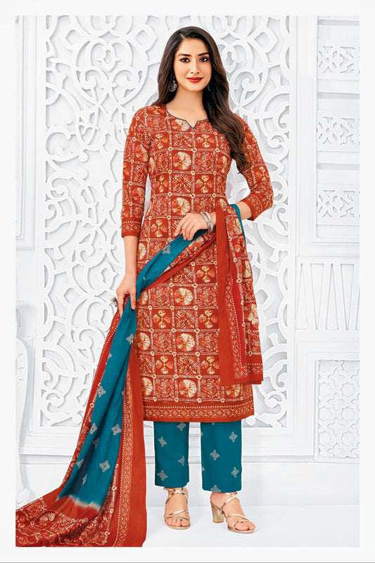 Rustic Orange with Blue pure cotton suits