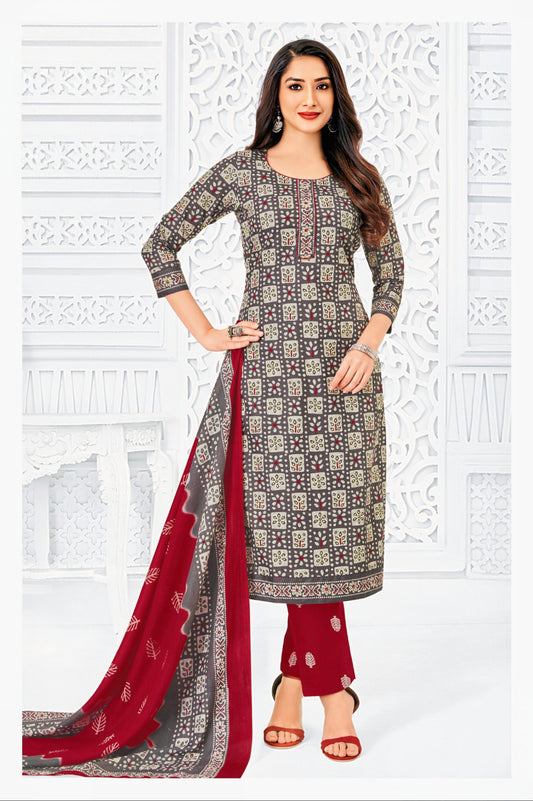 Grey with maroon pure cotton suits