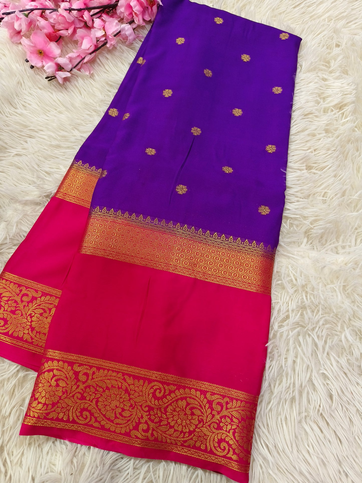 Purple with pink Semi Mysore crepe silk saree