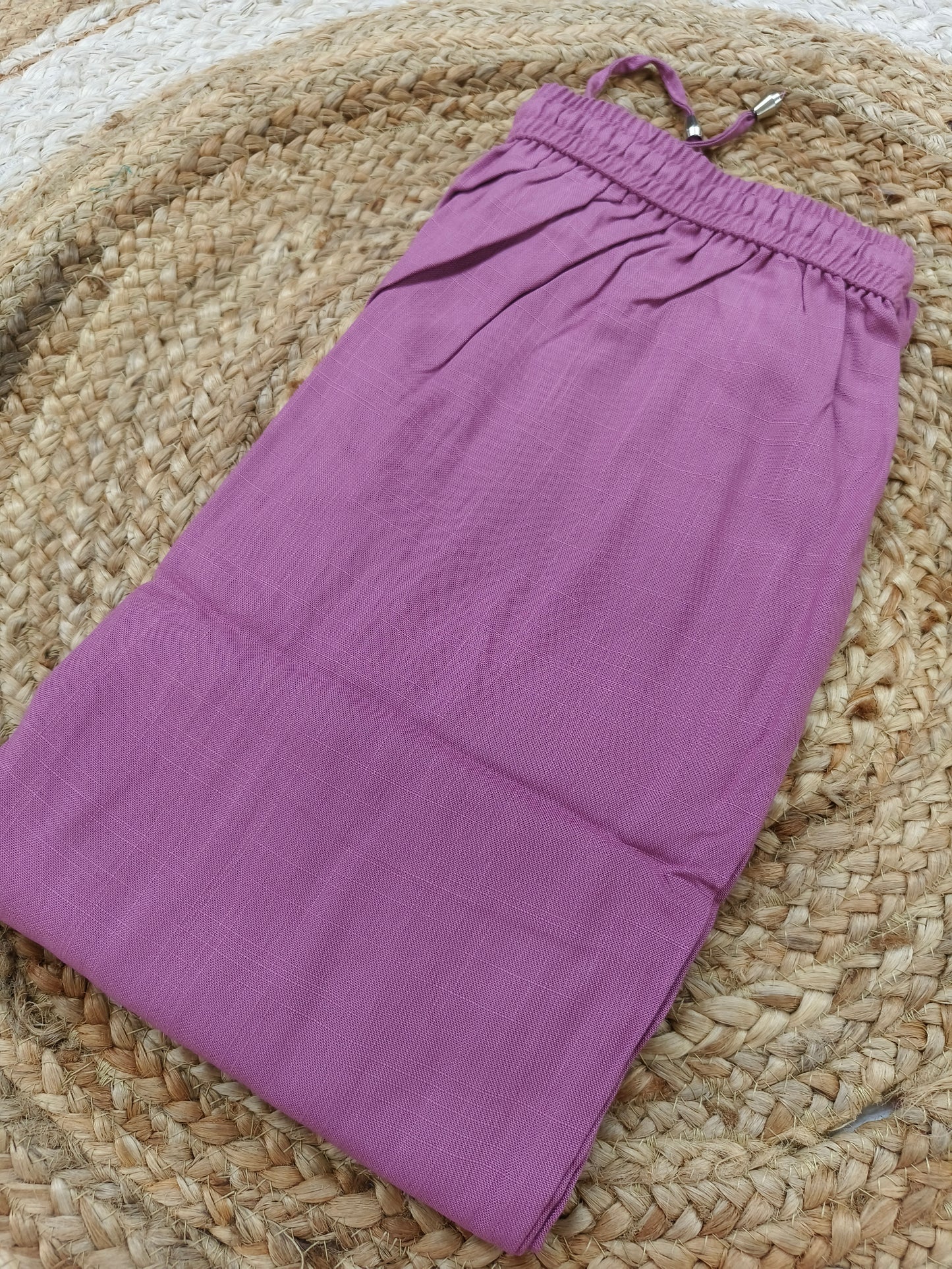 Rose Pink Blended linen rayon straight pants