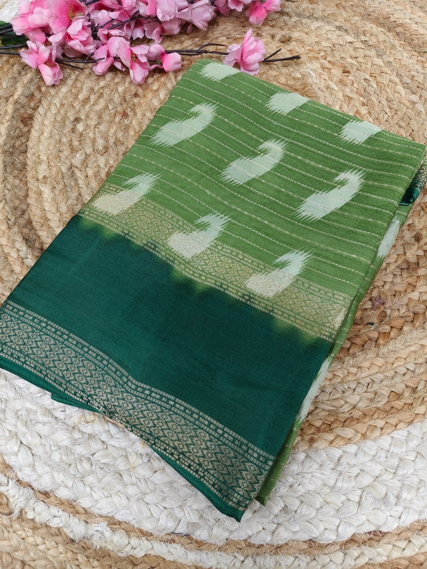 Light green with bottle green Dola silk saree