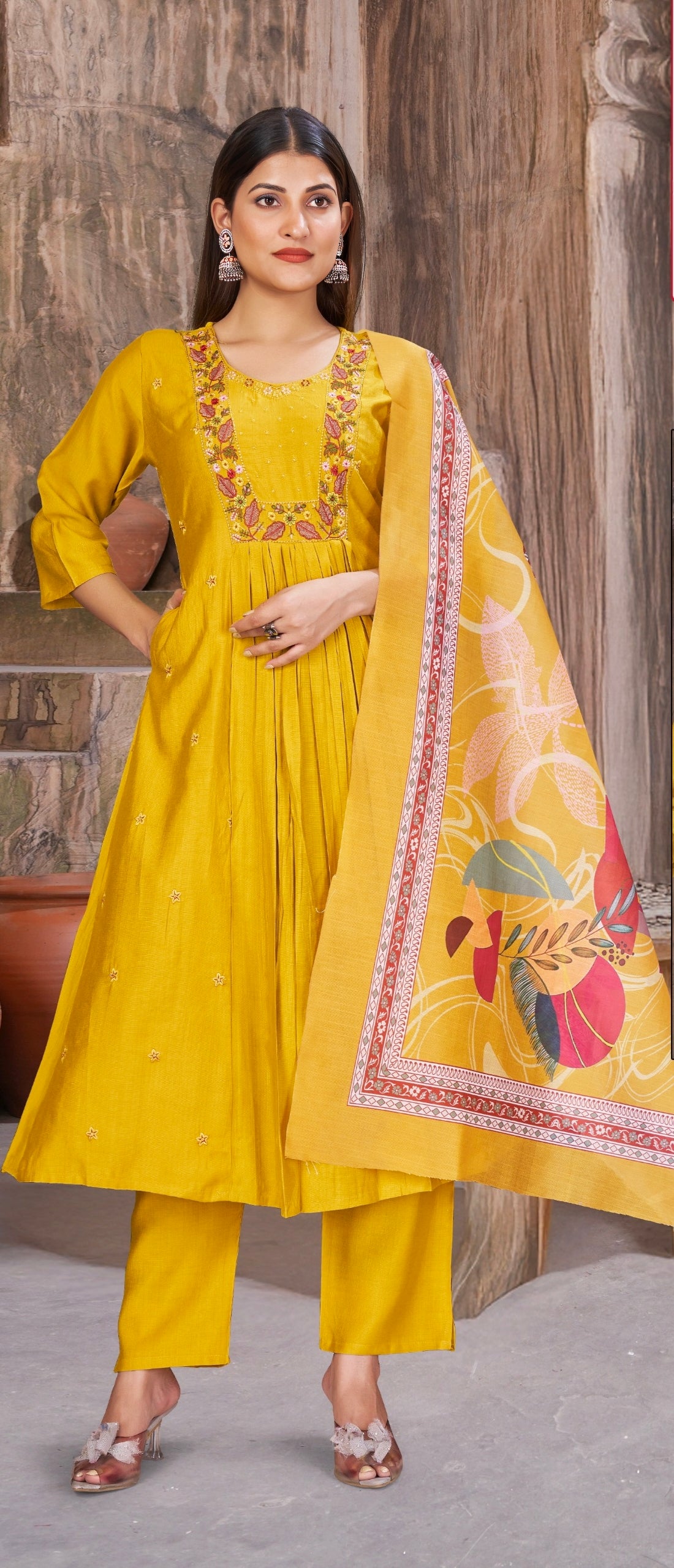 Yellow Elegant Aline designer suits