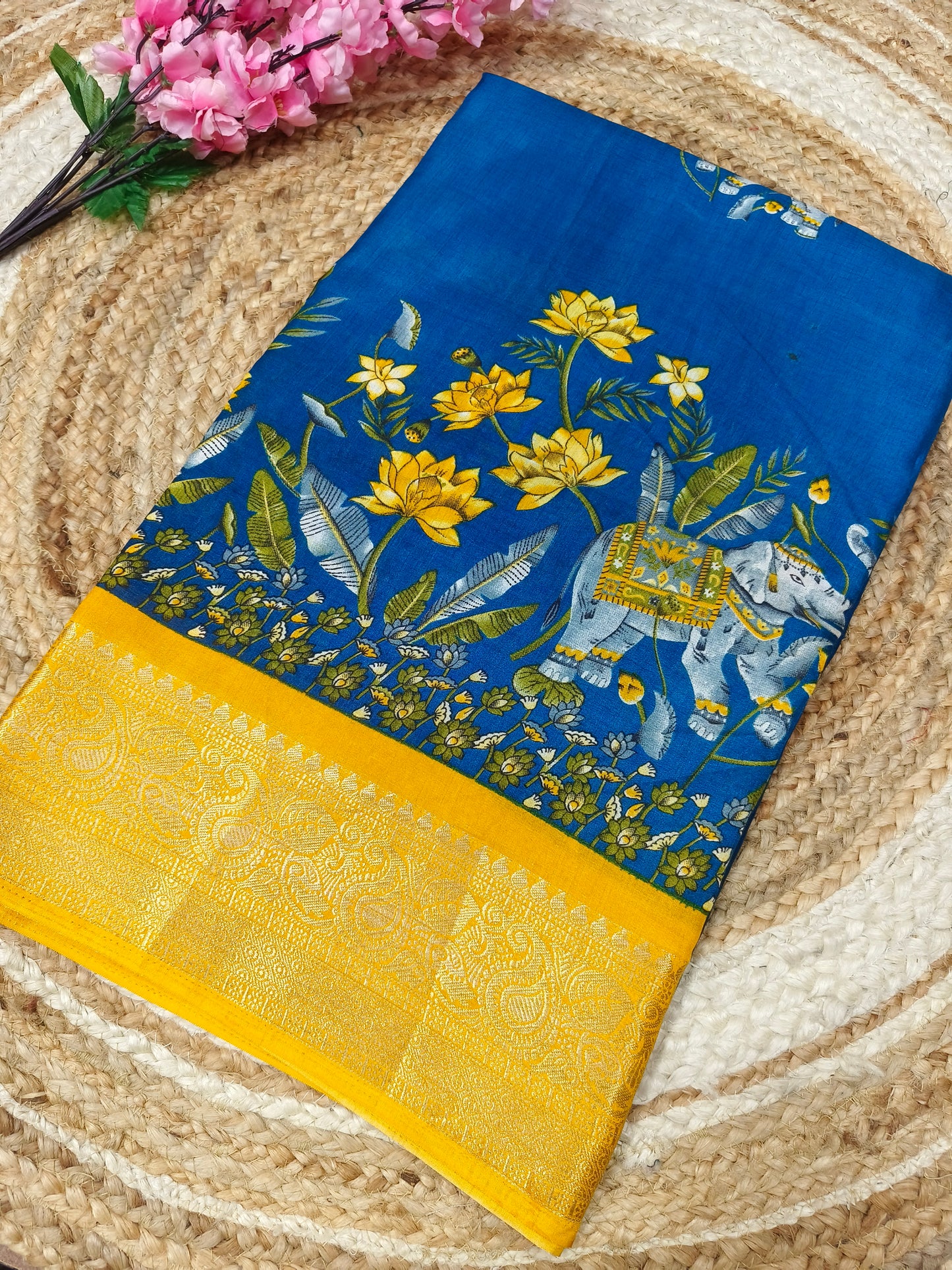 Blue with yellow Binny silk saree