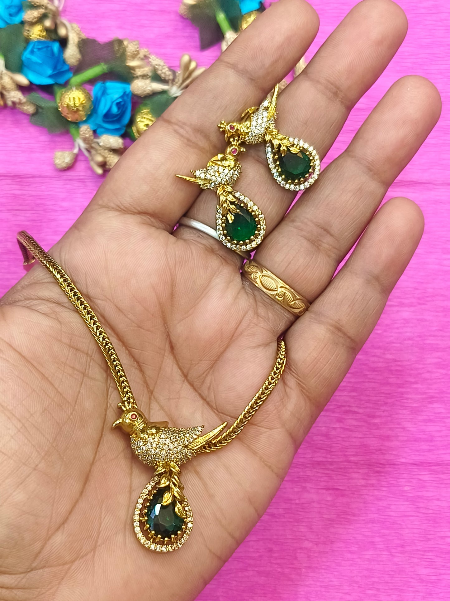 Green designer gold plated Necklace