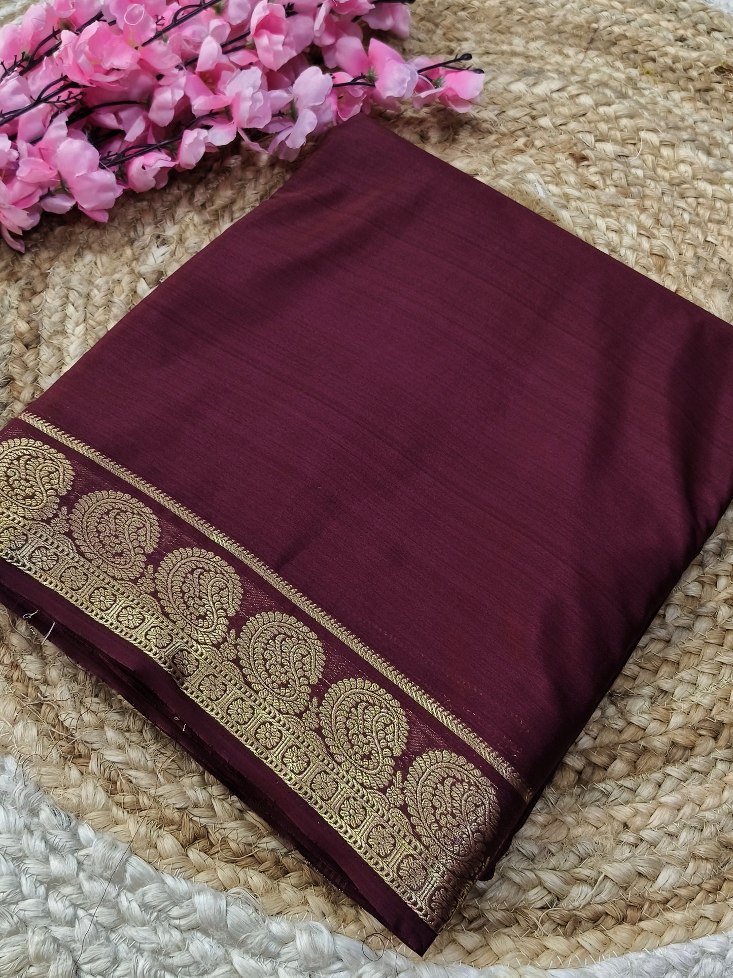 Brown semi Mysore crepe silk saree